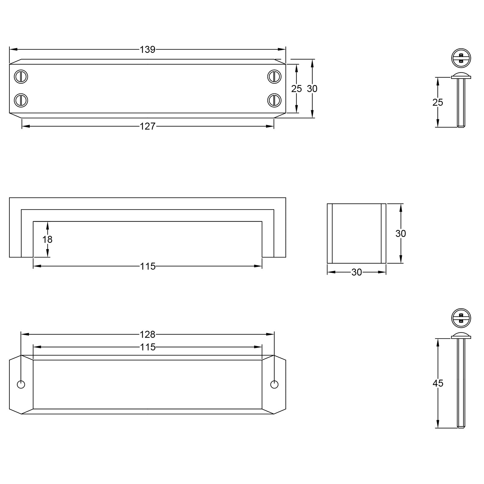 Cabin Pull Handle dimension drawing SHOW