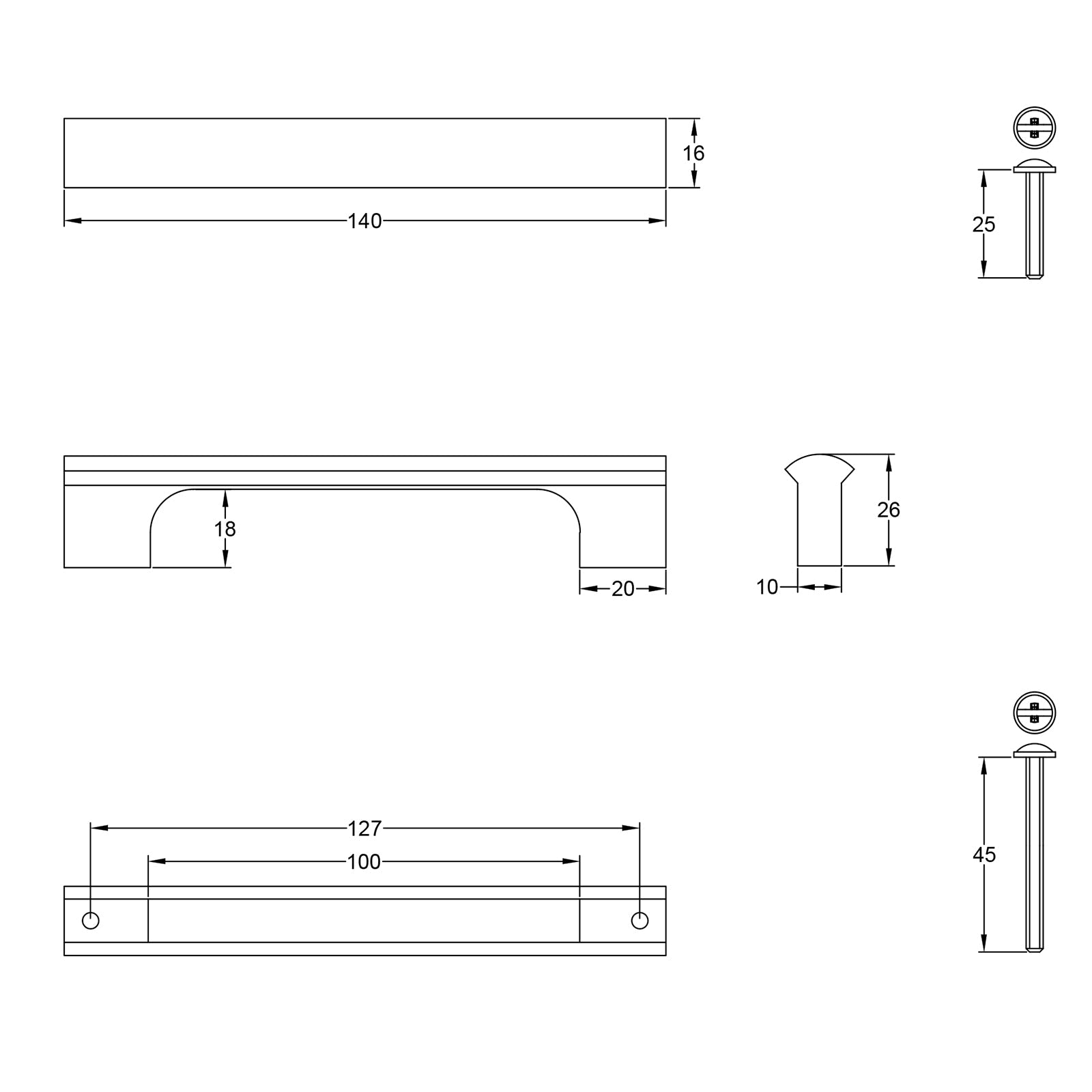 Vault Pull Handle dimension drawing SHOW