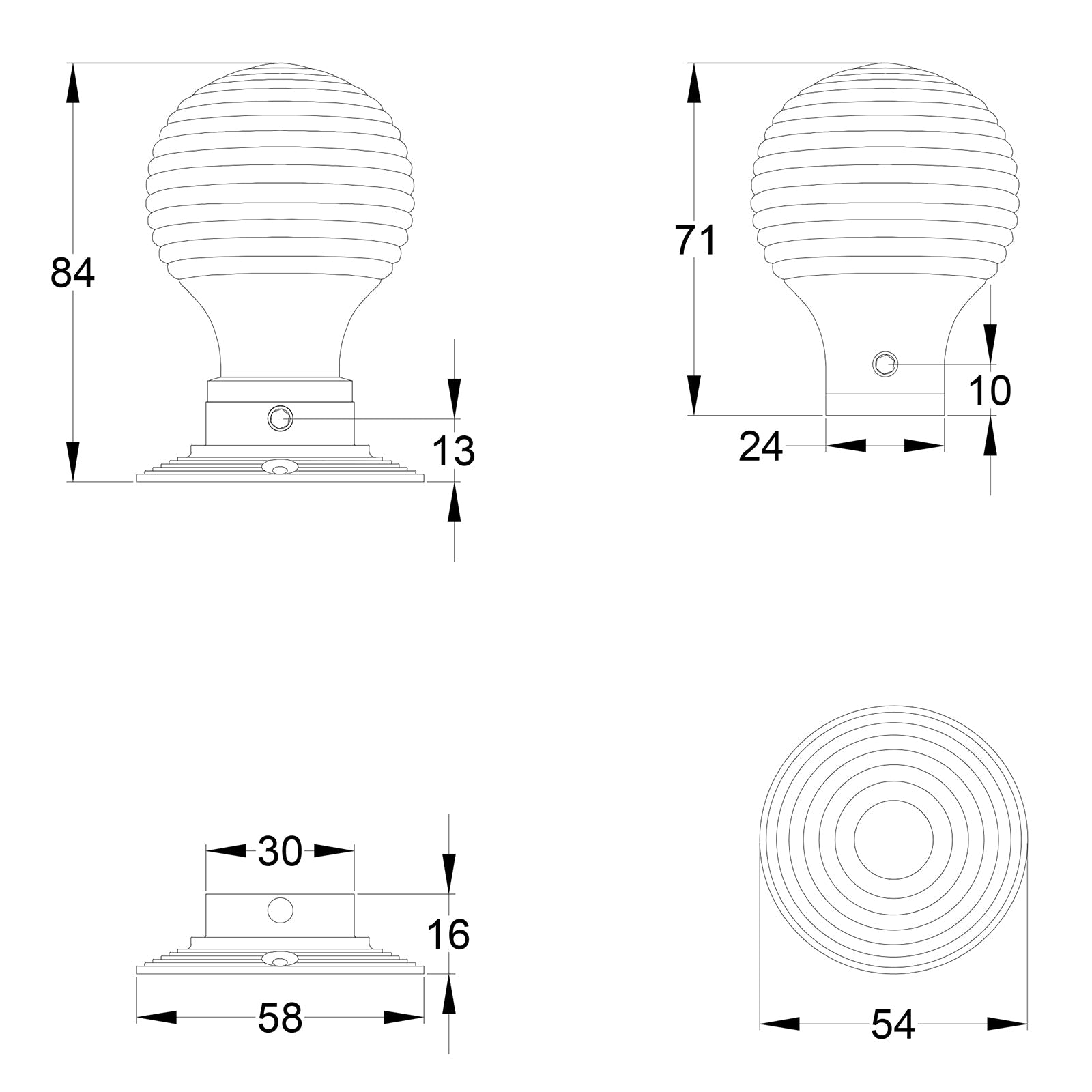 beehive rim door knobs dimension drawing SHOW