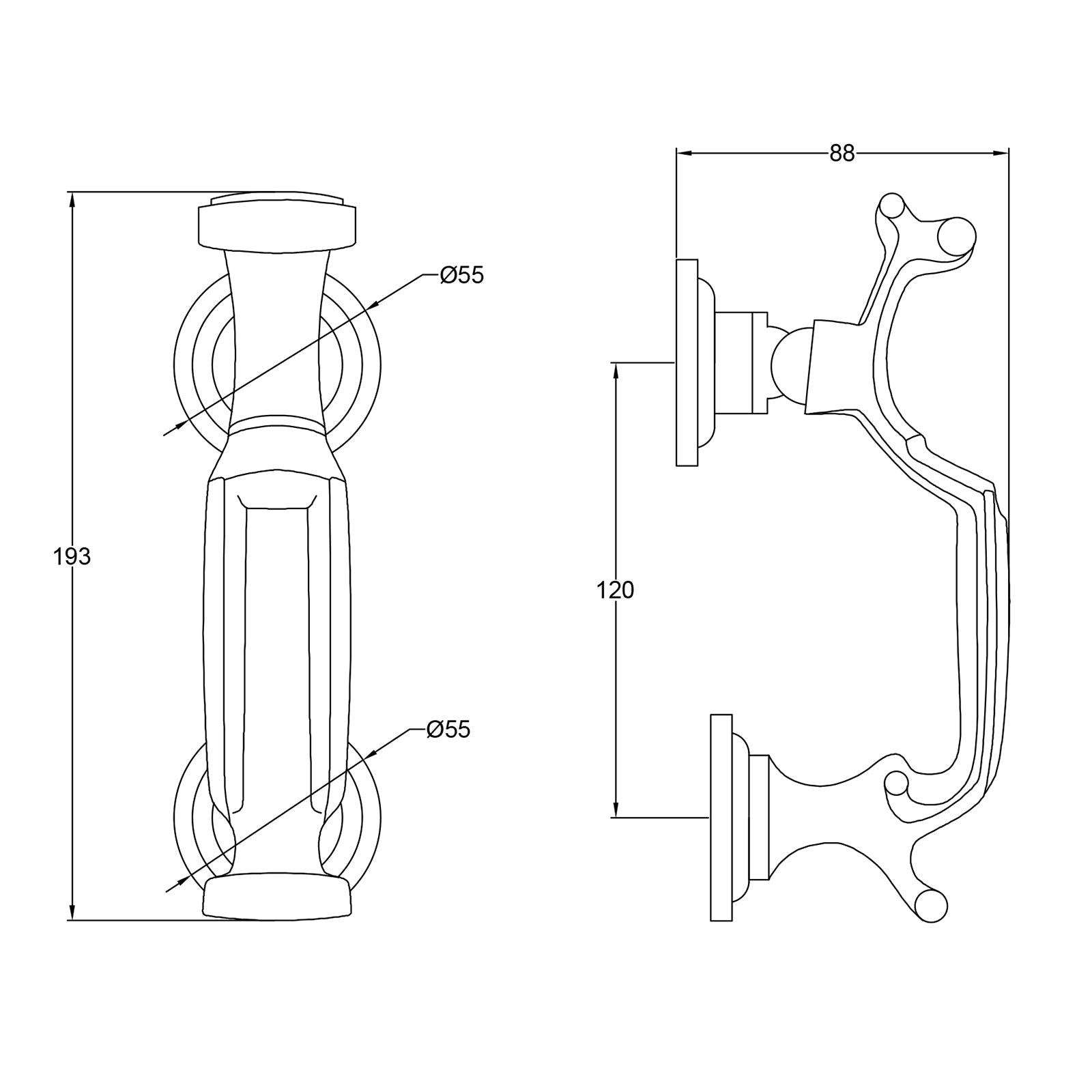 Dimension drawing Doctor's door knocker SHOW