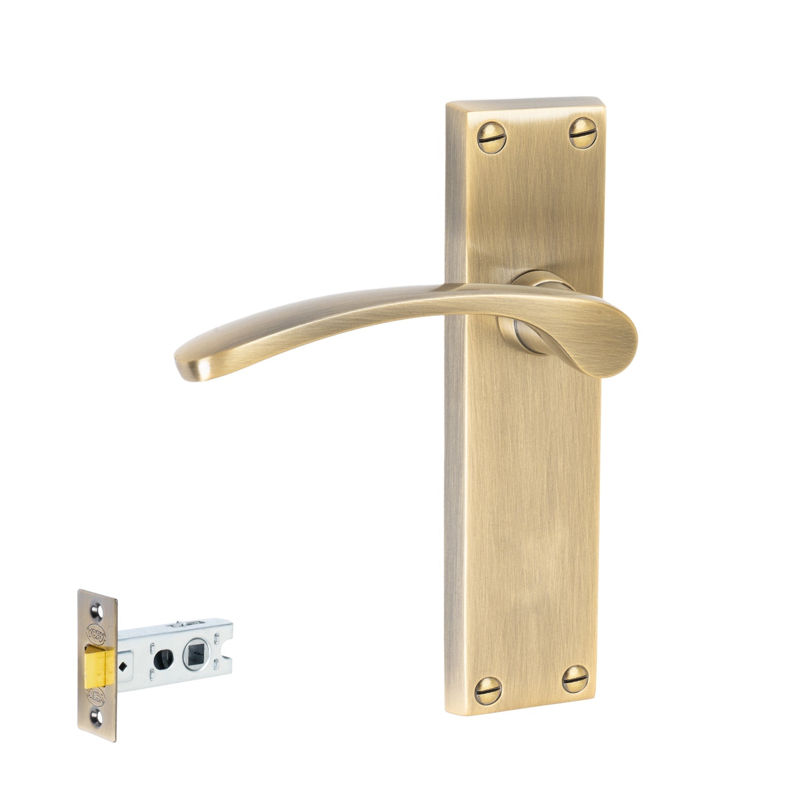 Sophia Door Handles On Plate Latch Handle Set in Aged Brass