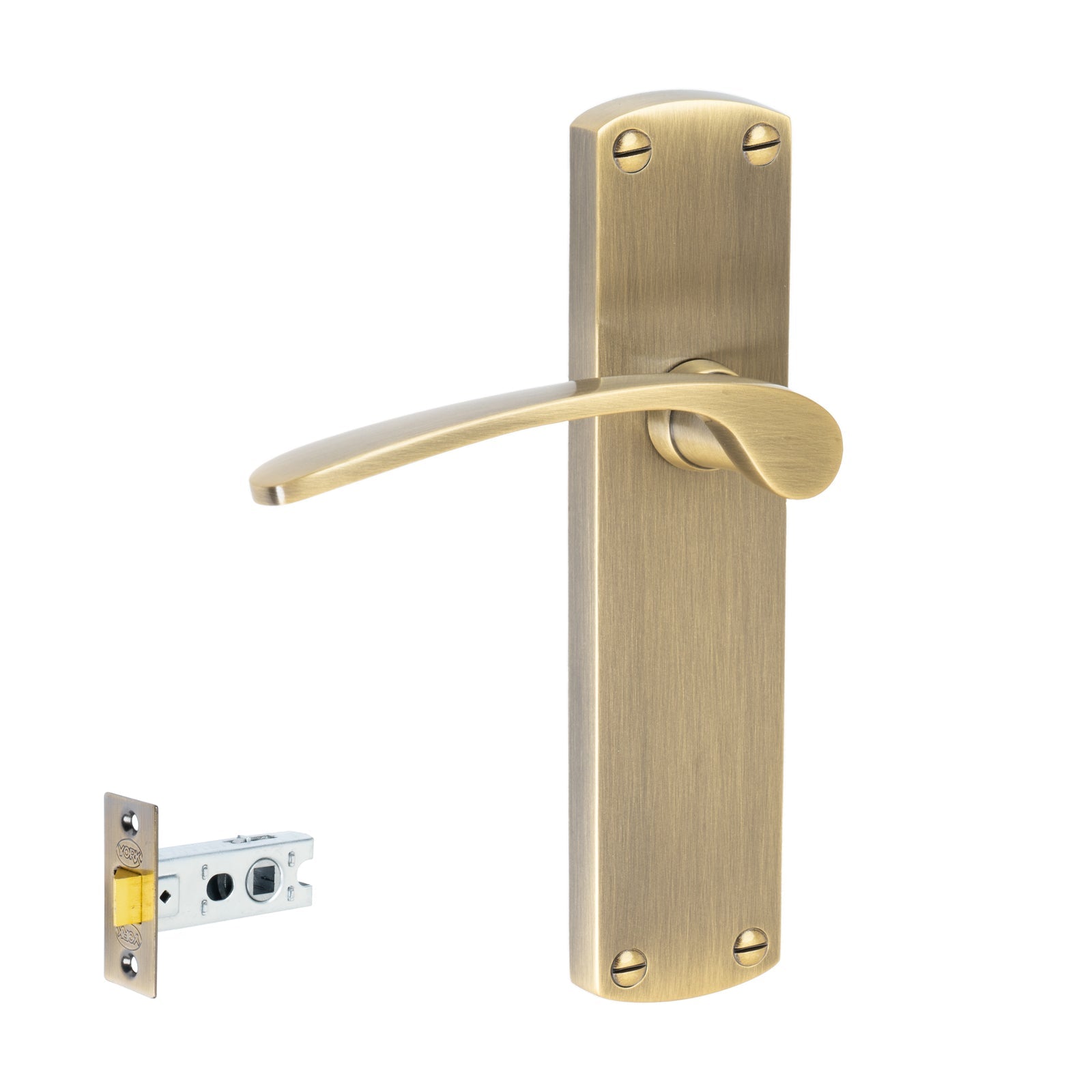 Diplomat Door Handles On Plate Latch Handle Set in Aged Brass