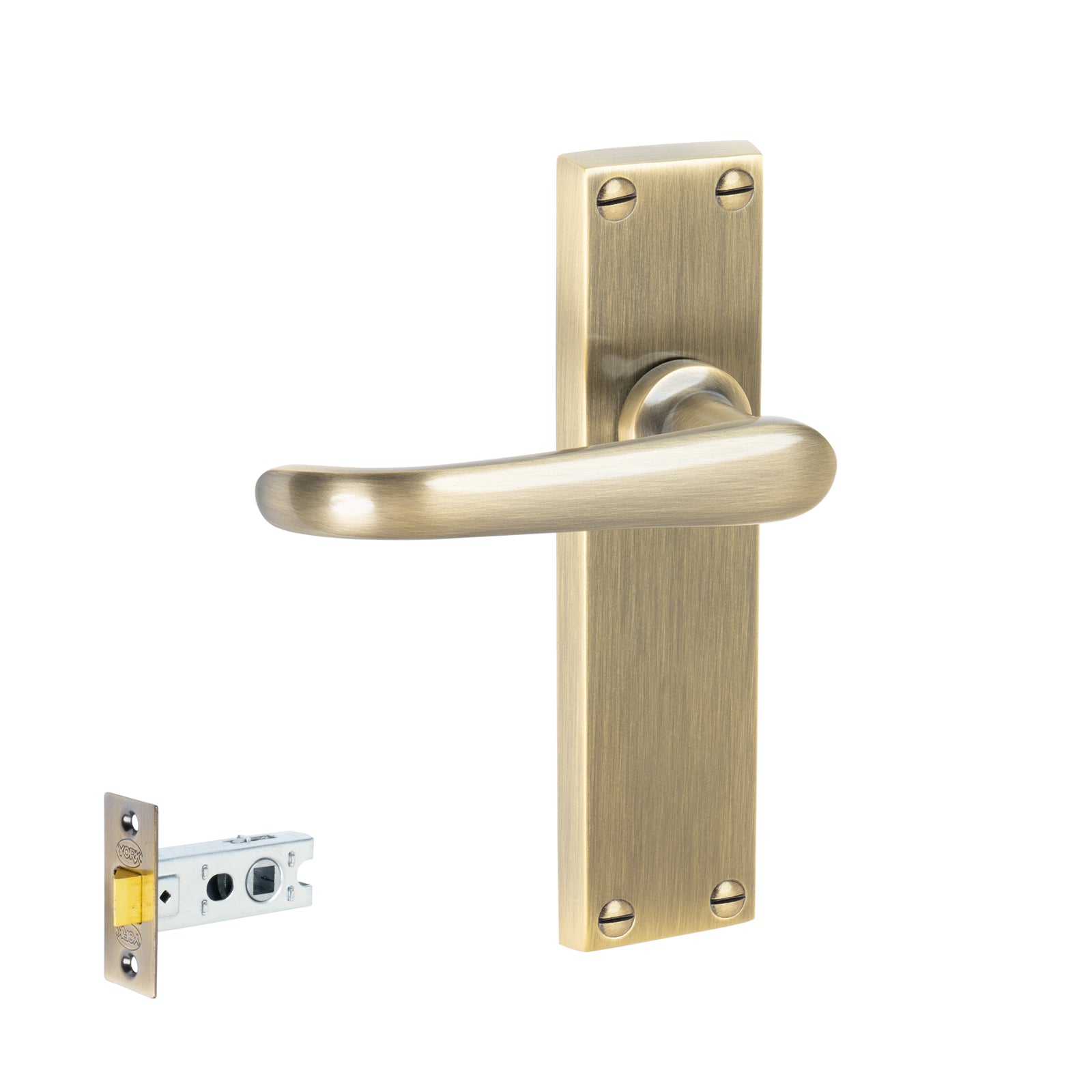 Windsor Door Handles On Plate Latch Handle Set in Aged Brass