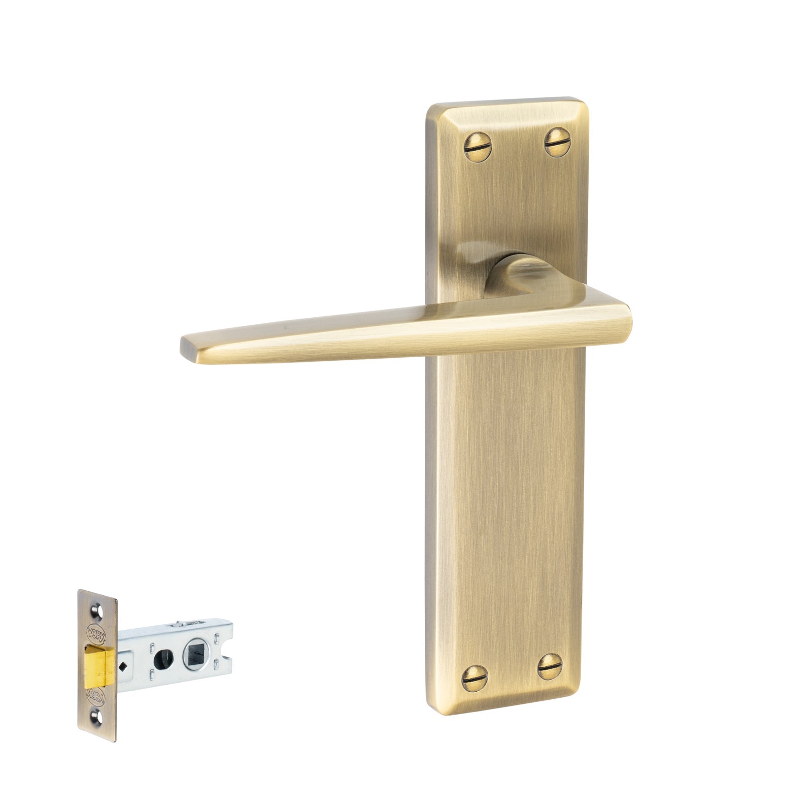 Kendal Door Handles On Plate Latch Handle Set in Aged Brass