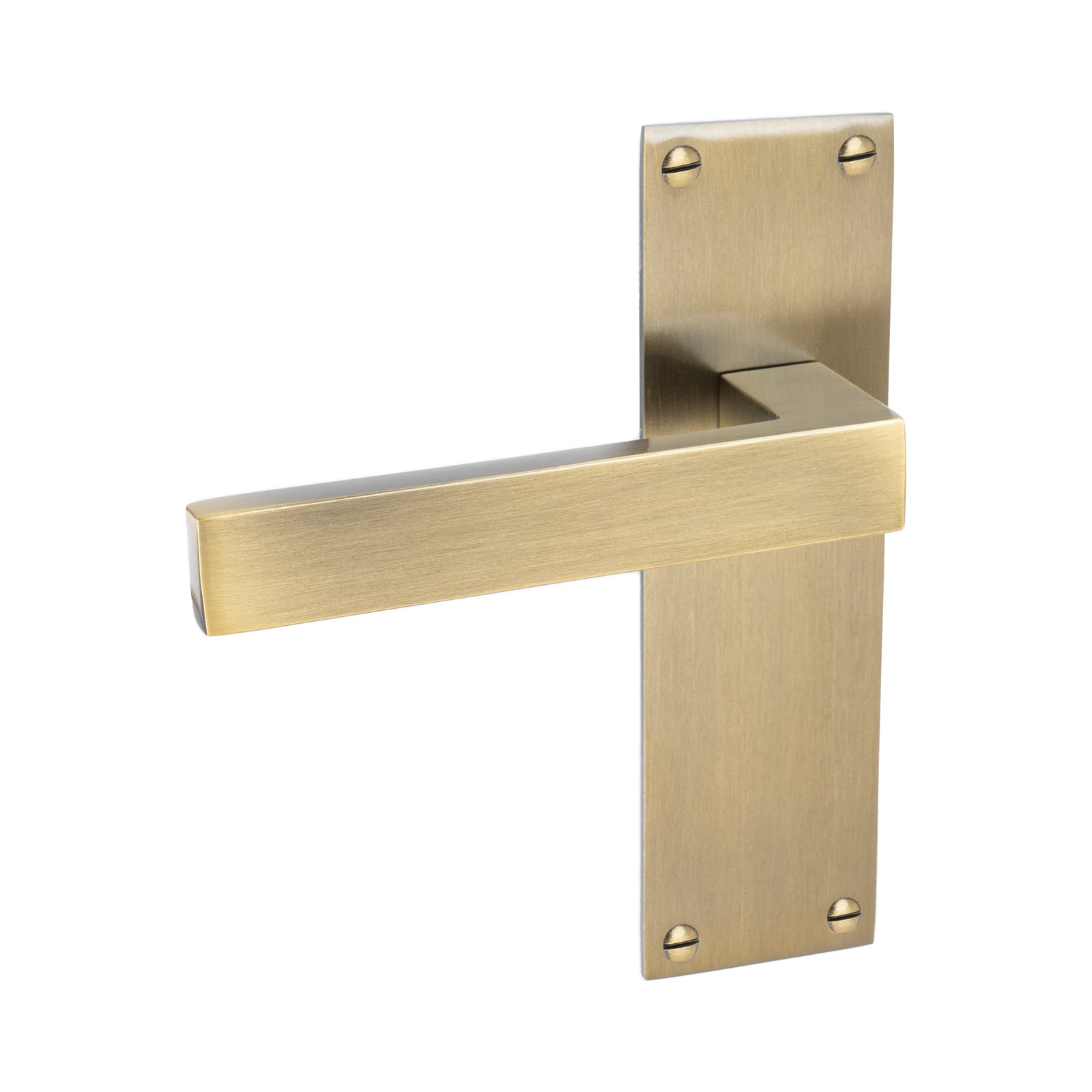 Metro Door Handles On Plate Latch Handle in Aged Brass SHOW