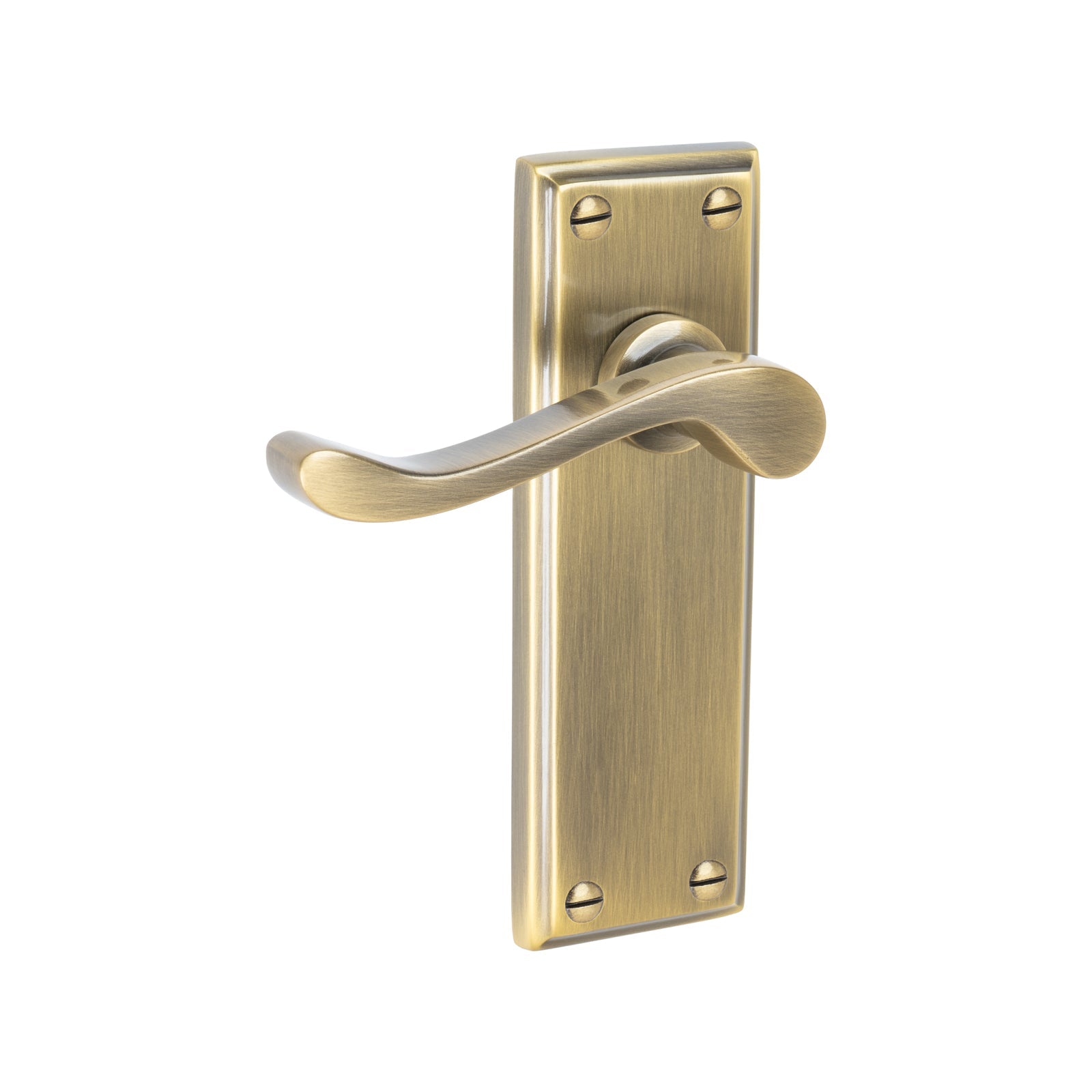 Edwardian Door Handles On Plate Latch Handle in Aged Brass SHOW