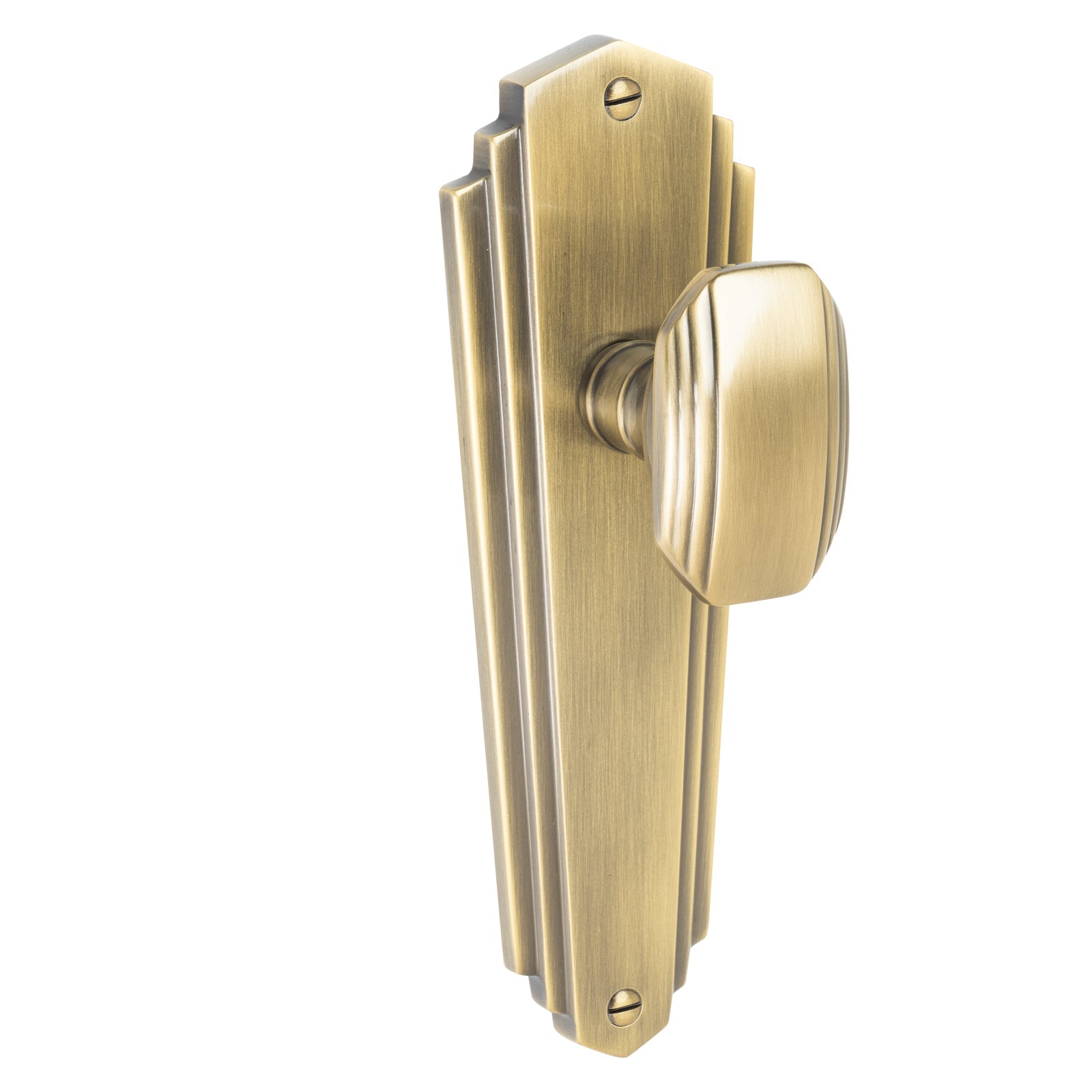 Charlston Door Handles On Plate Latch Handle in Aged Brass SHOW