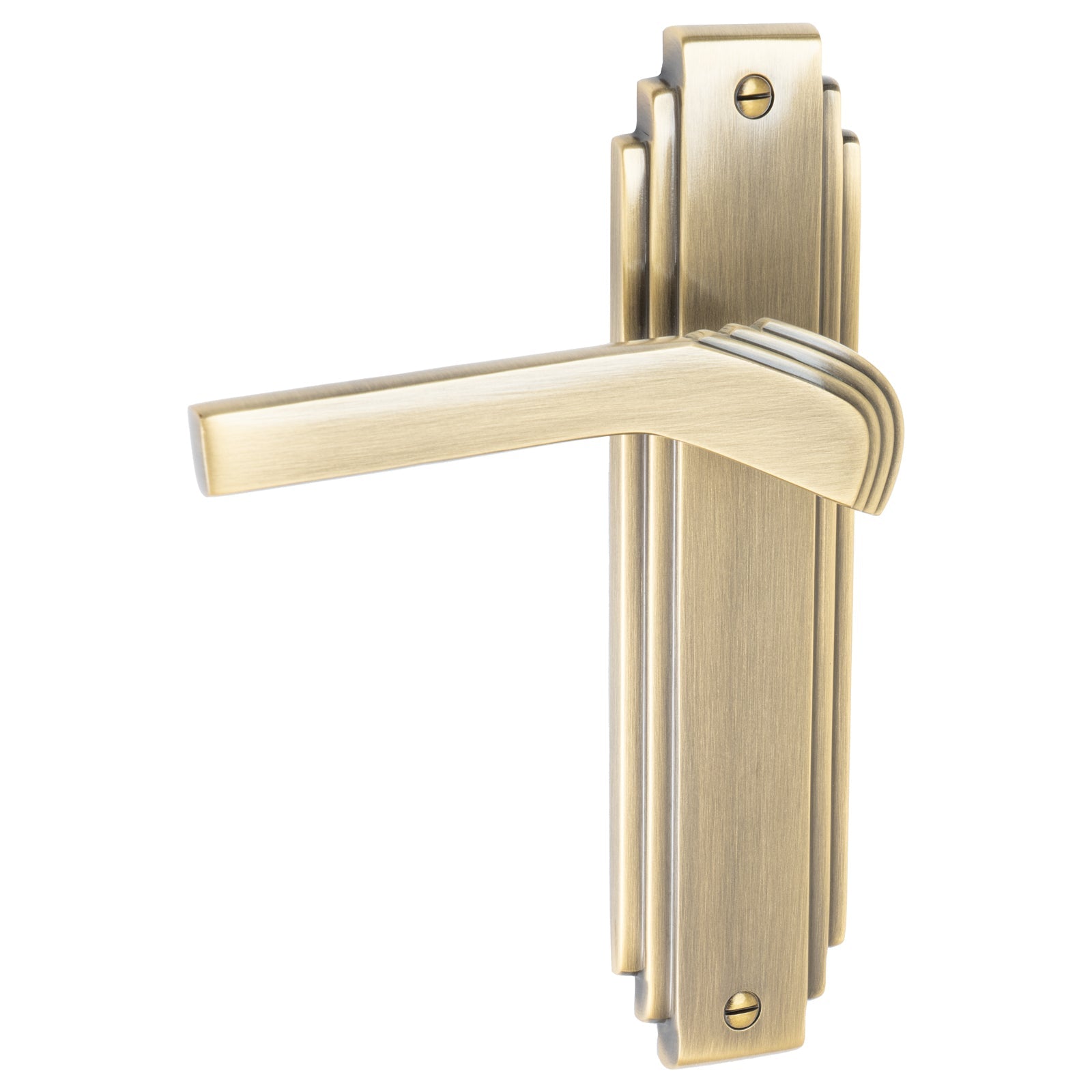 Tiffany Door Handles On Plate Latch Handle in Aged Brass SHOW