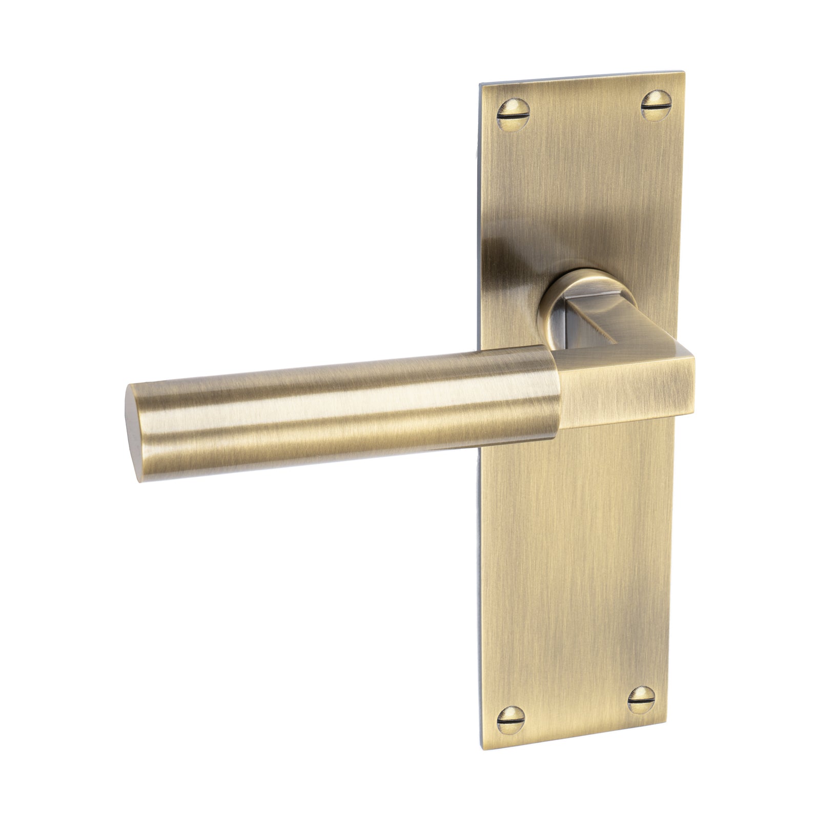 Bauhaus Door Handles On Plate Latch Handle in Aged Brass SHOW