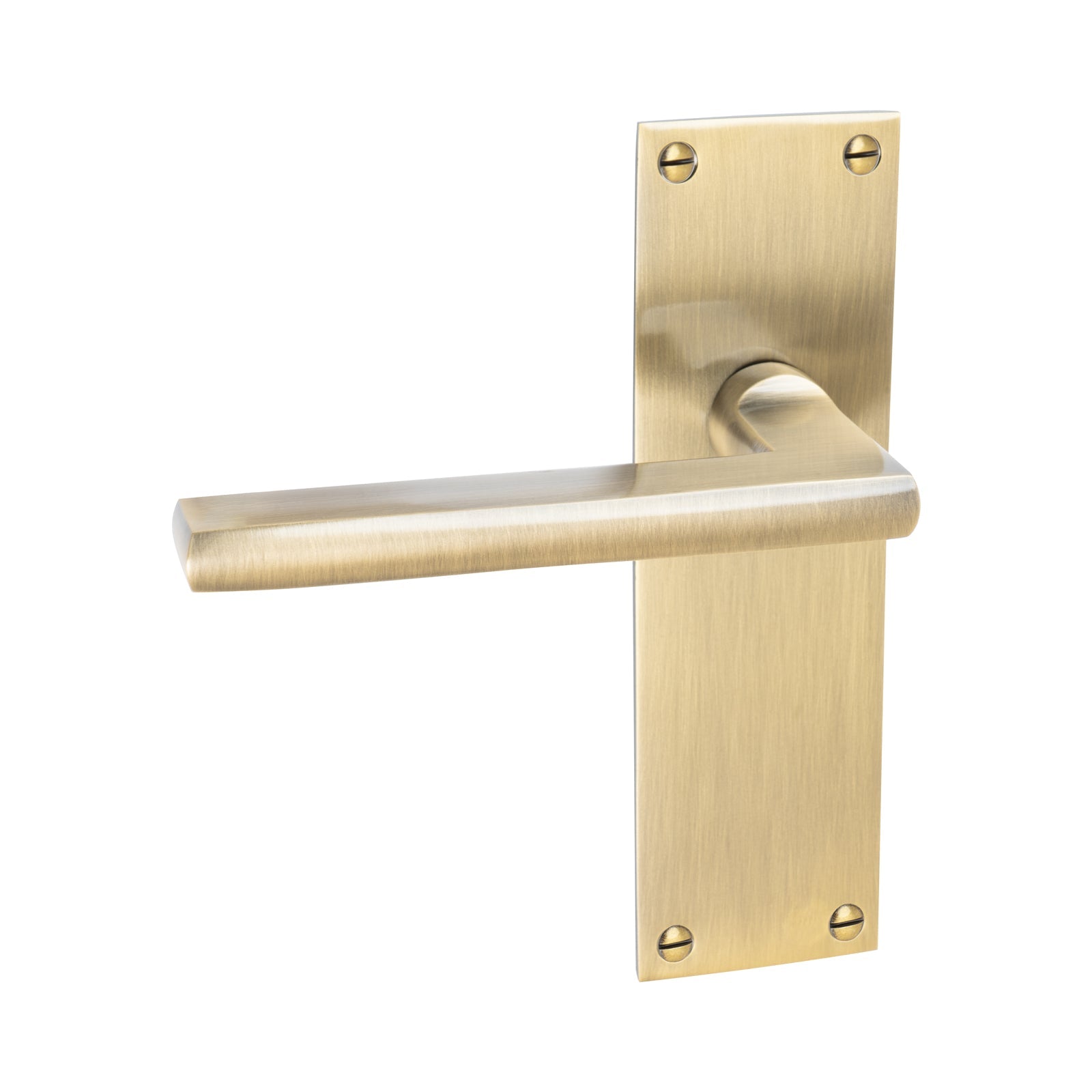 Trident Door Handles On Plate Latch Handle in Aged Brass SHOW