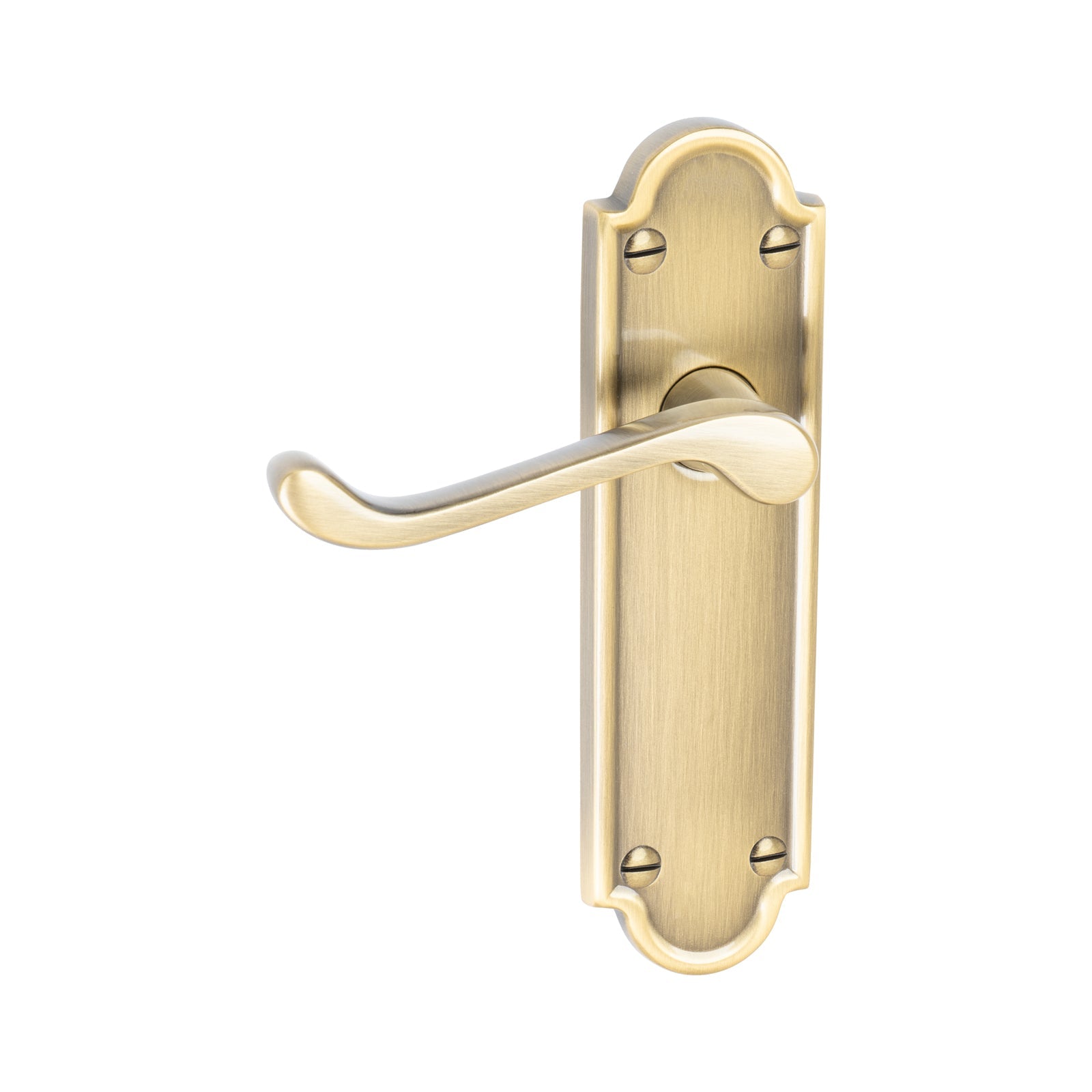 Meridian Door Handles On Plate Latch Handle in Aged Brass SHOW