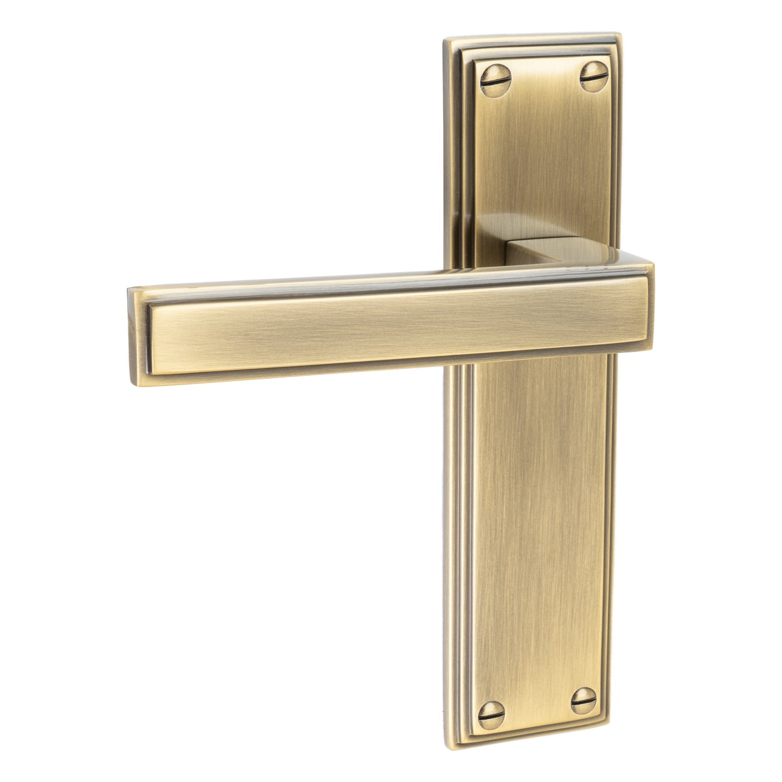 Atlantis Door Handles On Plate Latch Handle in Aged Brass SHOW