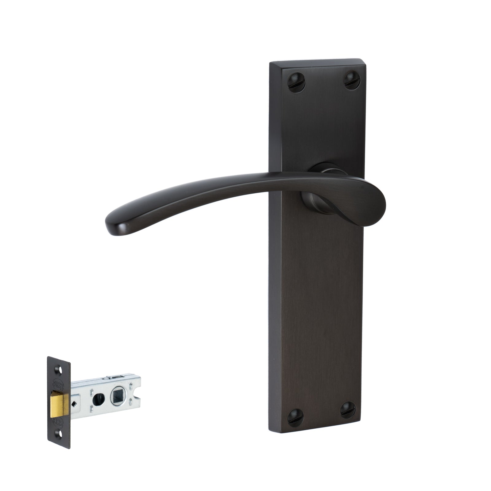 Sophia Door Handles On Plate Latch Handle Set in Matt Bronze