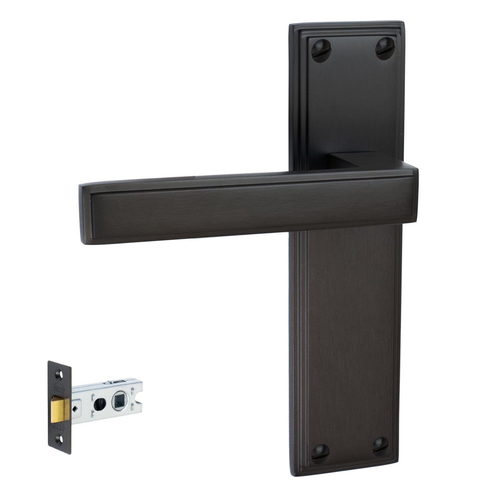 Atlantis Door Handles On Plate Latch Handle Set in Matt Bronze