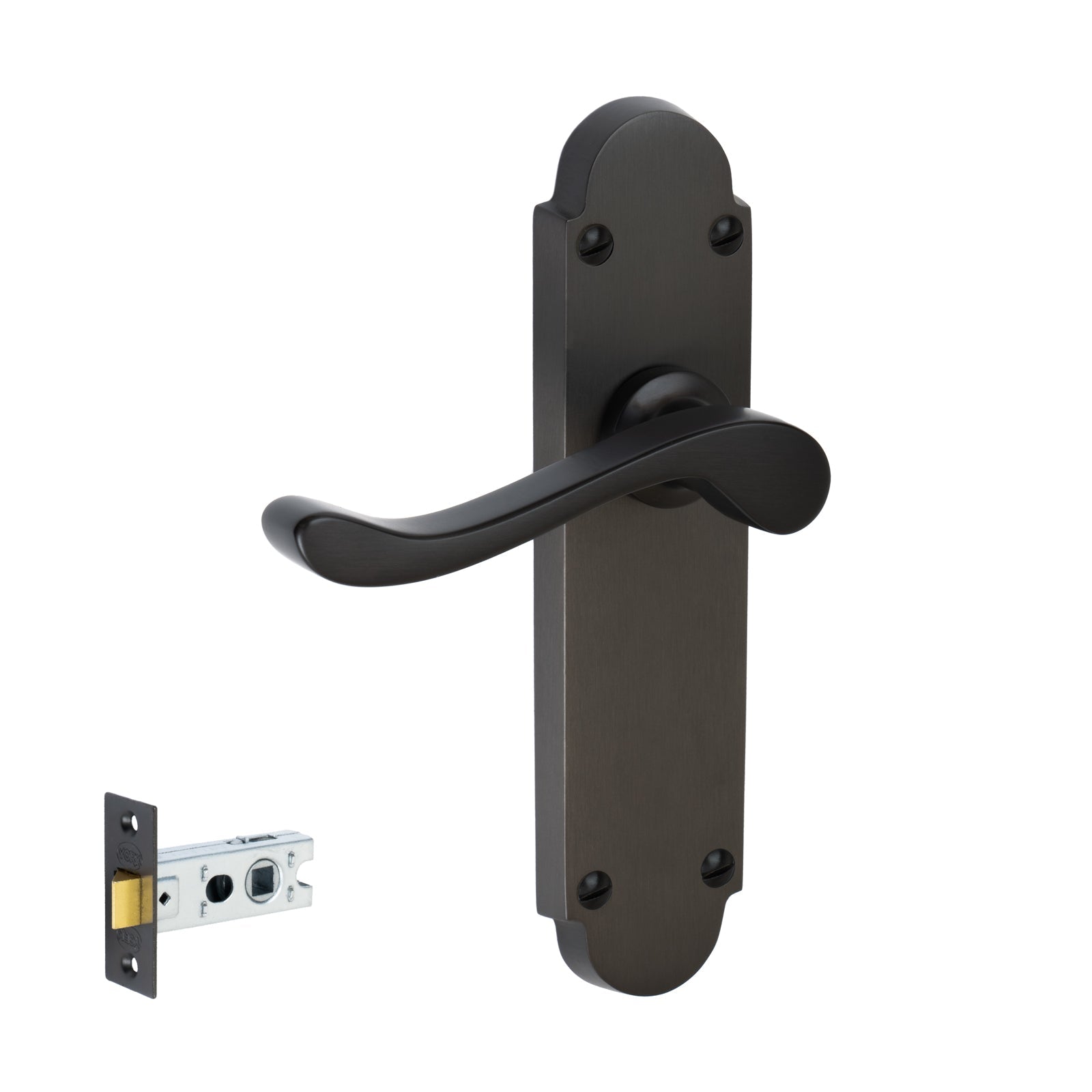 Savoy Door Handles On Plate Latch Handle Set in Matt Bronze