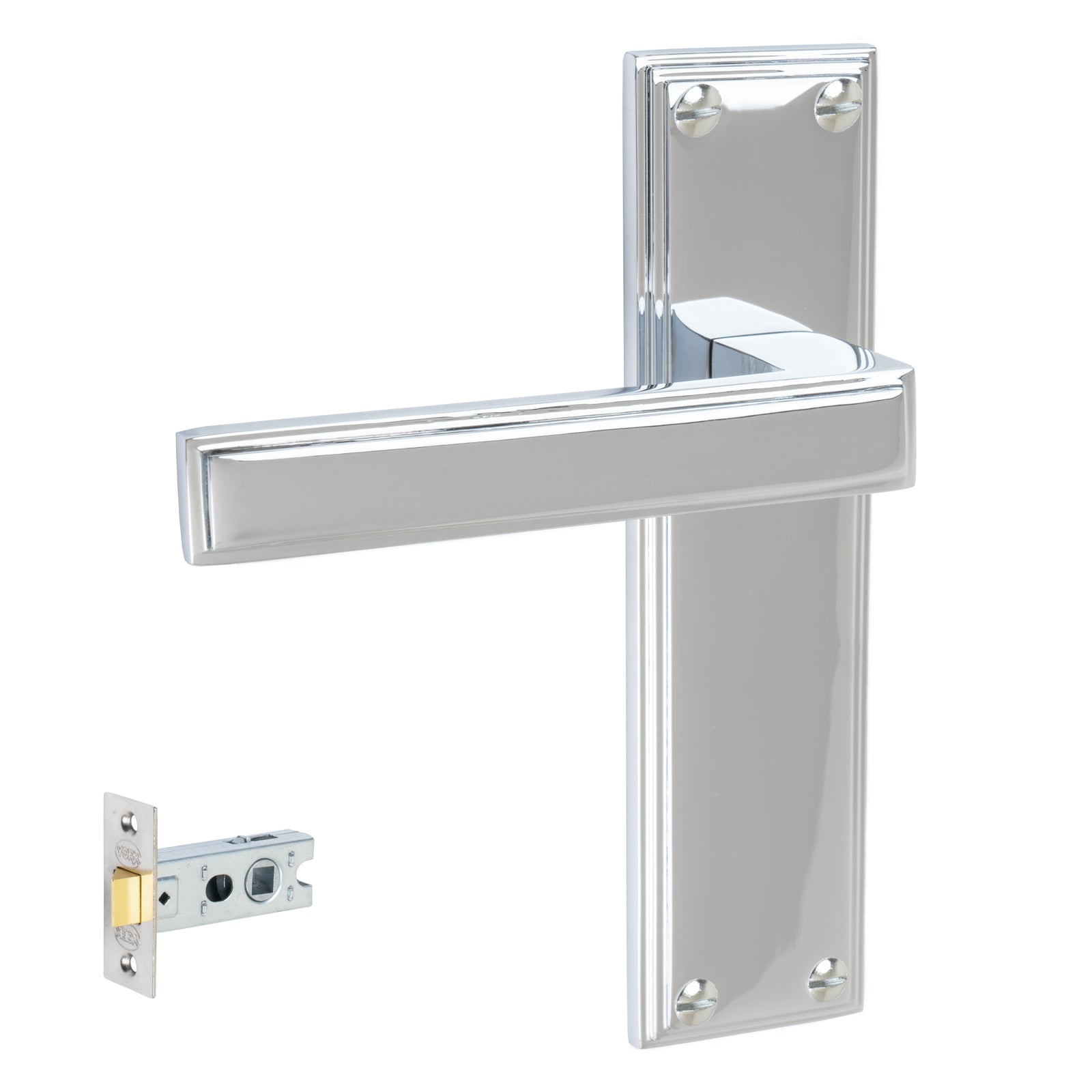 Atlantis Door Handles On Plate Latch Handle Set in Polished Chrome