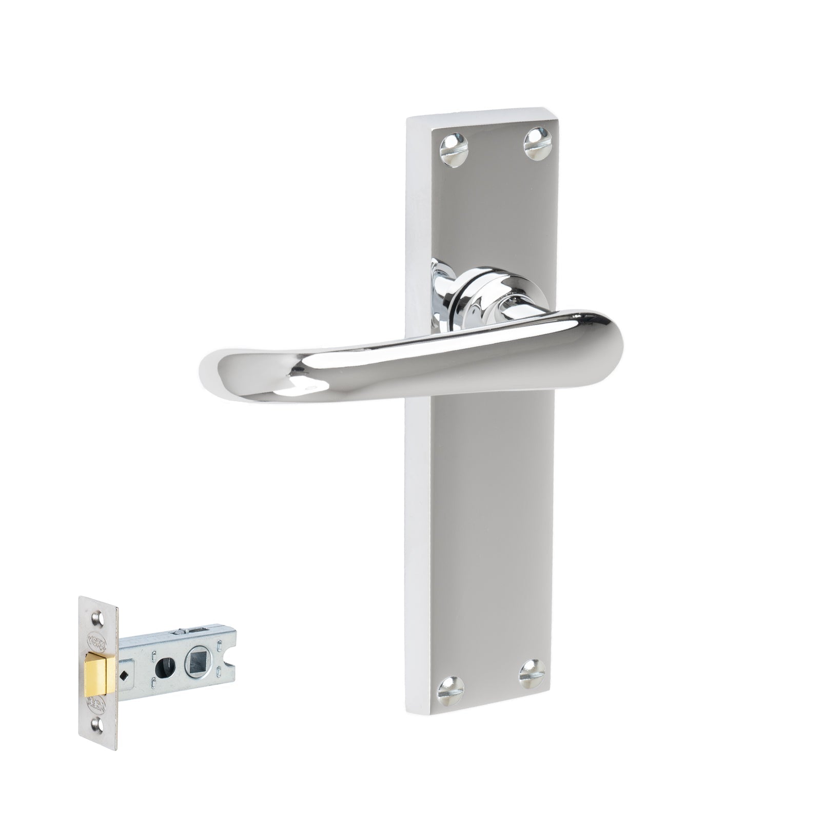 Windsor Door Handles On Plate Latch Handle Set in Polished Chrome