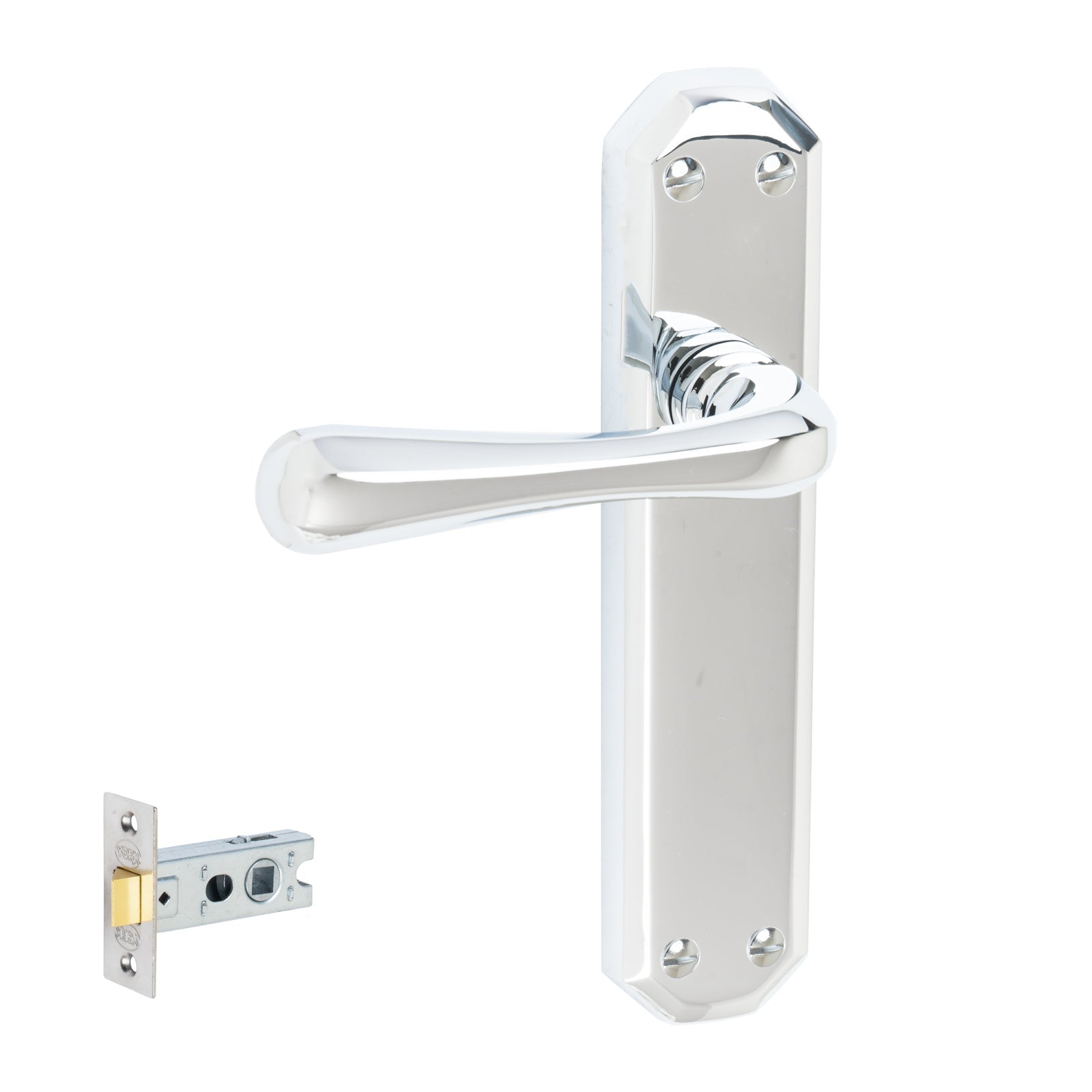 Charlbury Door Handles On Plate Latch Handle Set in Polished Chrome