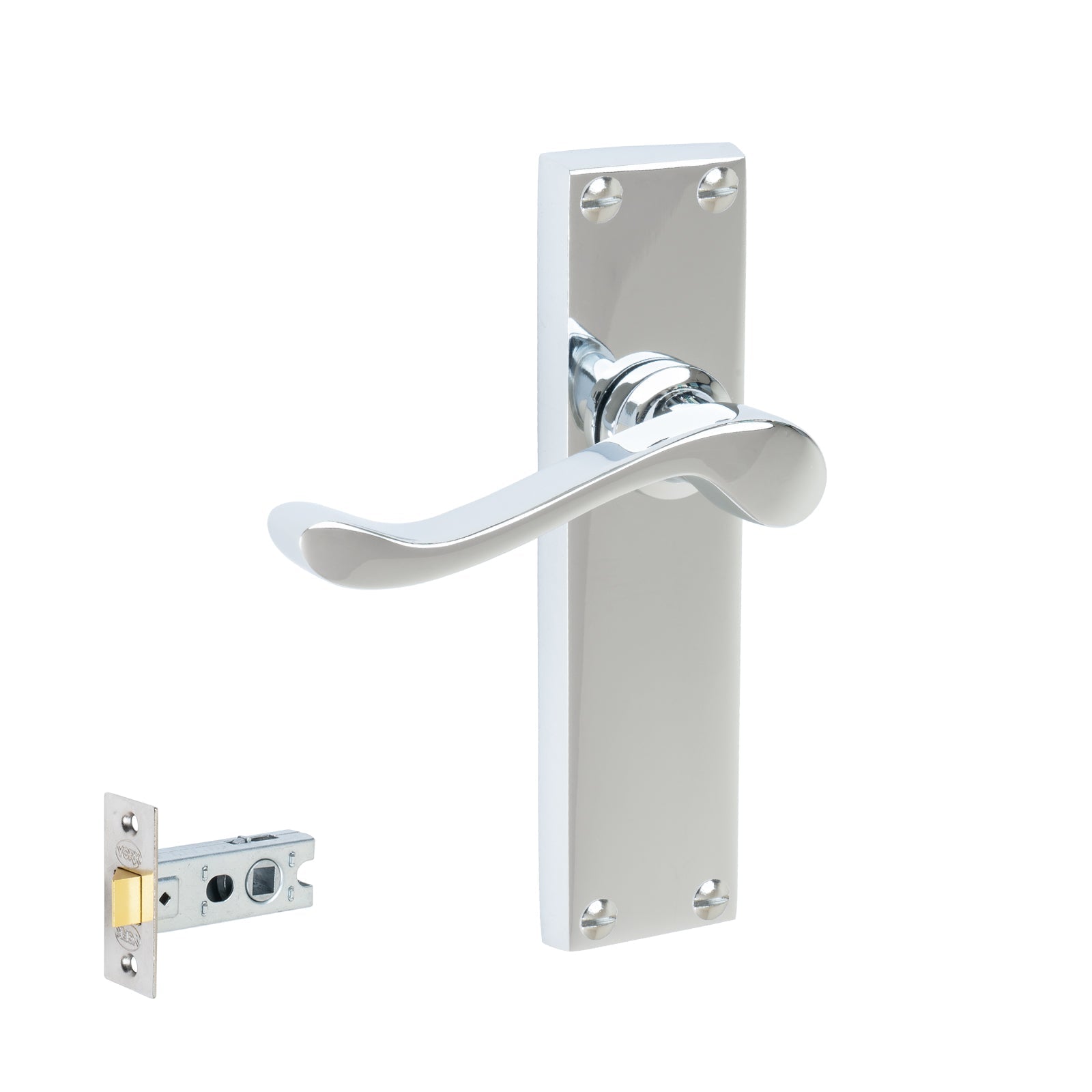 Bedford Door Handles On Plate Latch Handle Set in Polished Chrome