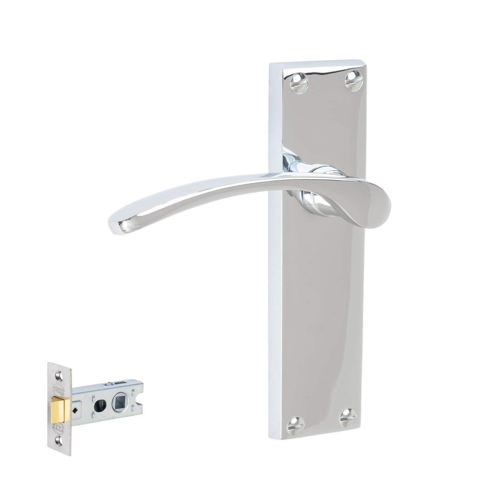 Sophia Door Handles On Plate Latch Handle Set in Polished Chrome