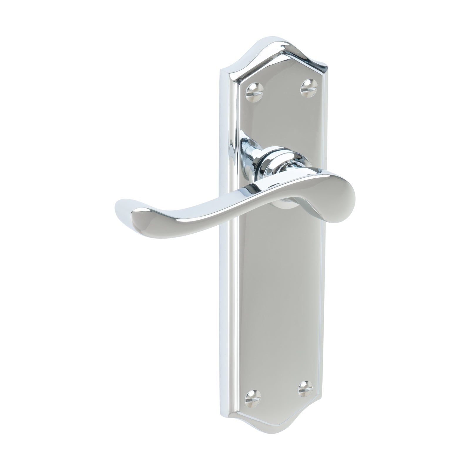 Buckingham Door Handles On Plate Latch Handle in Polished Chrome SHOW