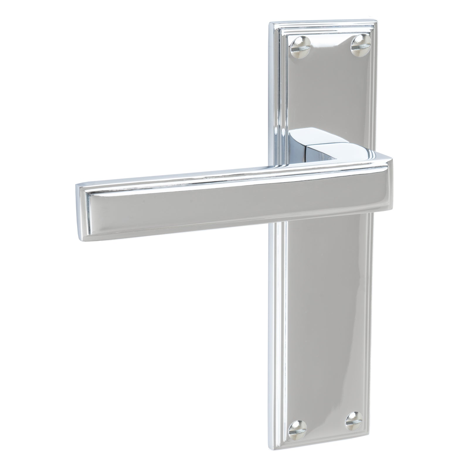 Atlantis Door Handles On Plate Latch Handle in Polished Chrome SHOW