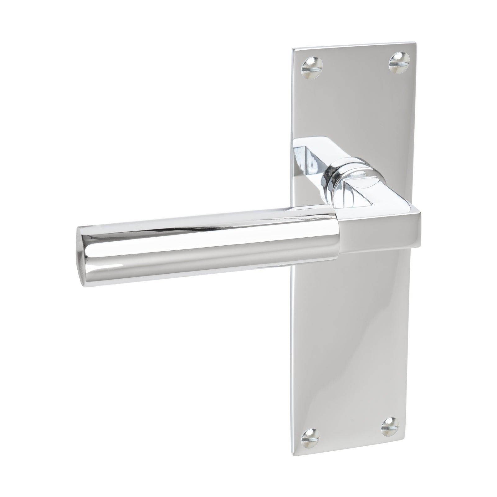 Bauhaus Door Handles On Plate Latch Handle in Polished Chrome SHOW