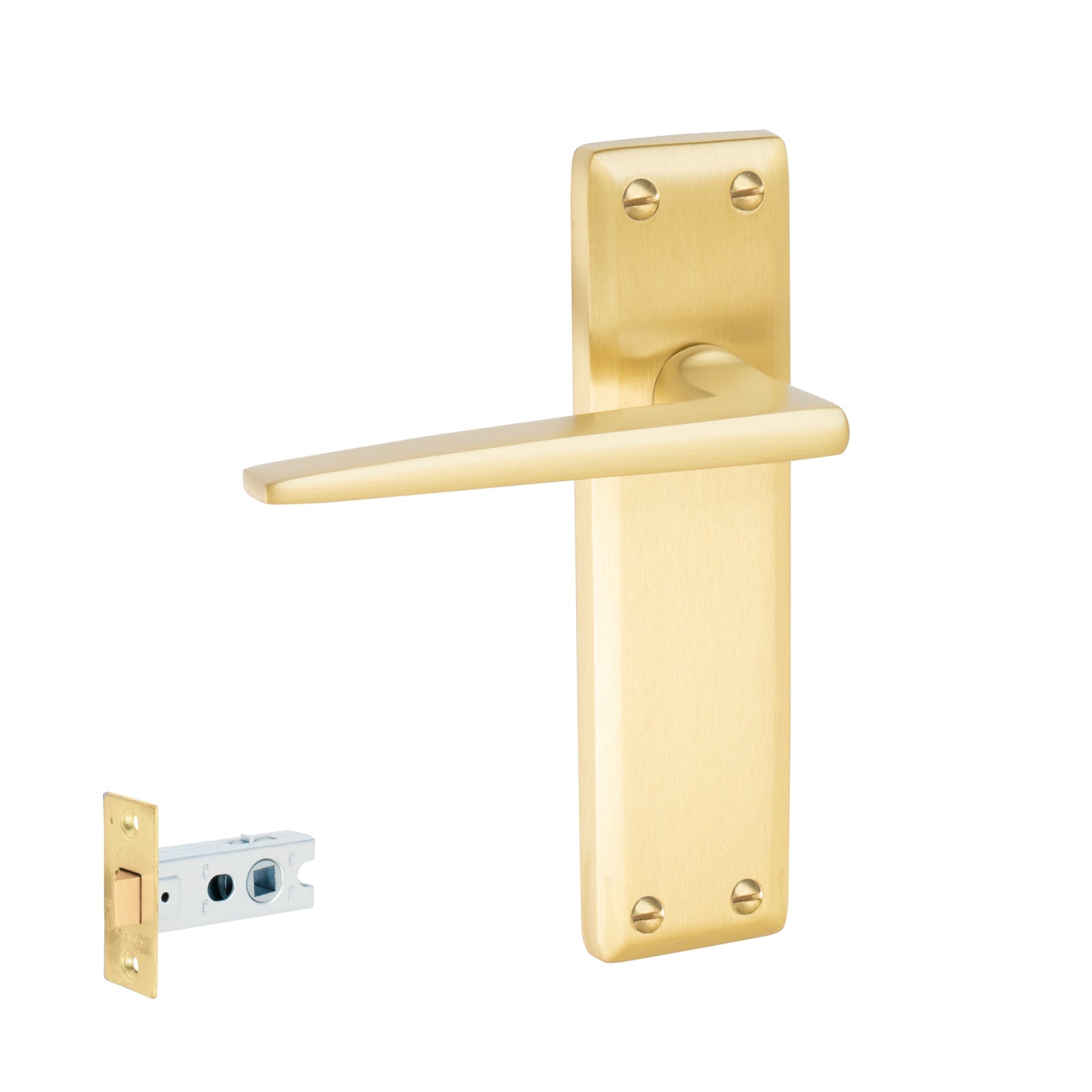 Kendal Door Handles On Plate Latch Handle Set in Satin Brass