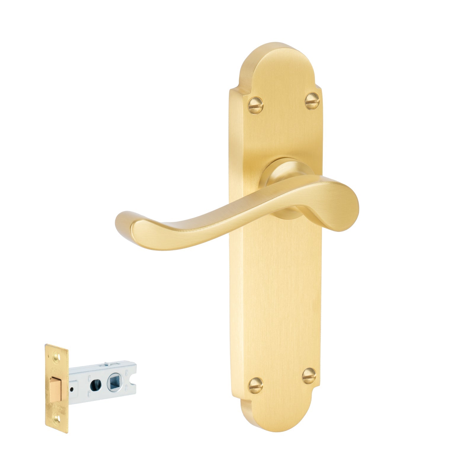 Savoy Door Handles On Plate Latch Handle Set in Satin Brass