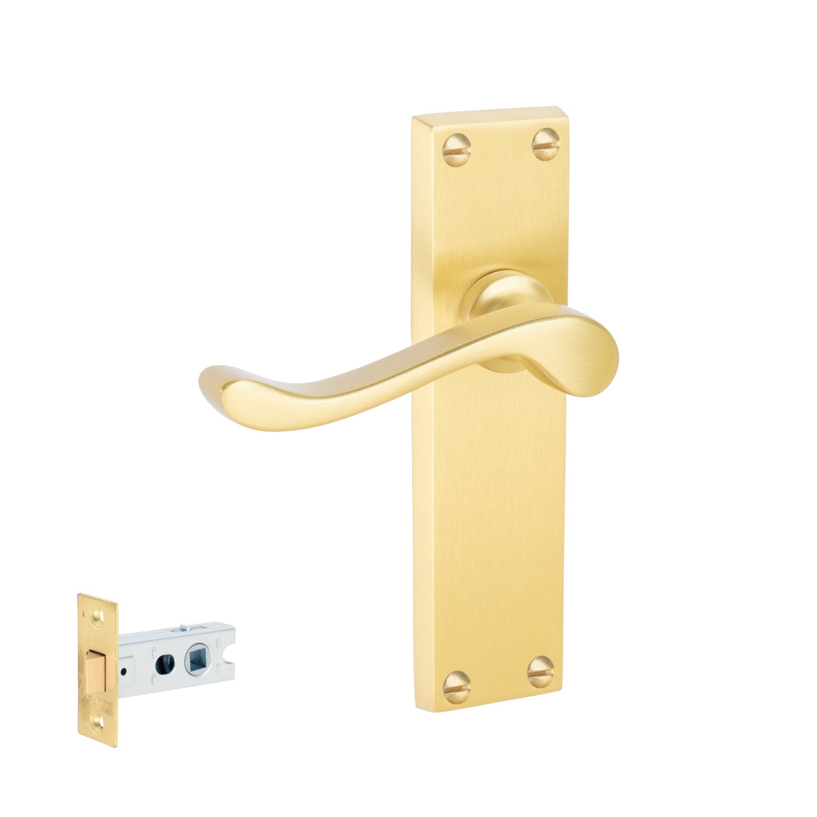 Bedford Door Handles On Plate Latch Handle Set in Satin Brass