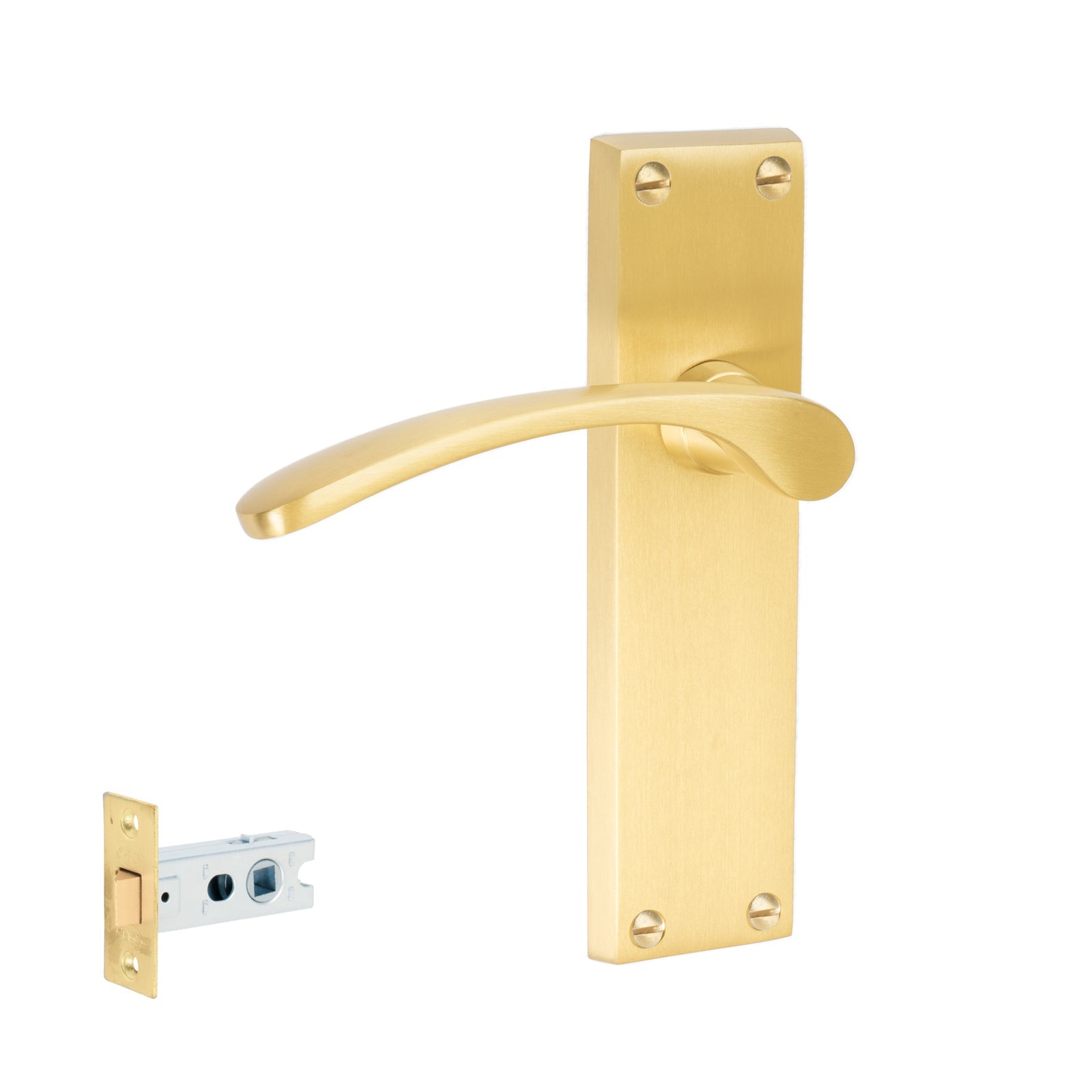 Sophia Door Handles On Plate Latch Handle Set in Satin Brass