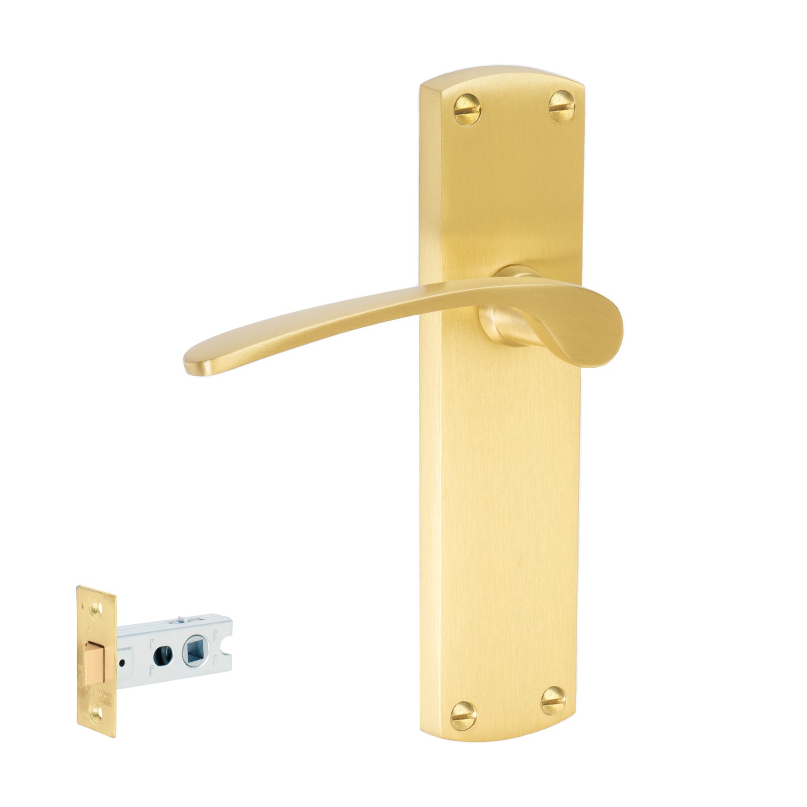 Diplomat Door Handles On Plate Latch Handle Set in Satin Brass