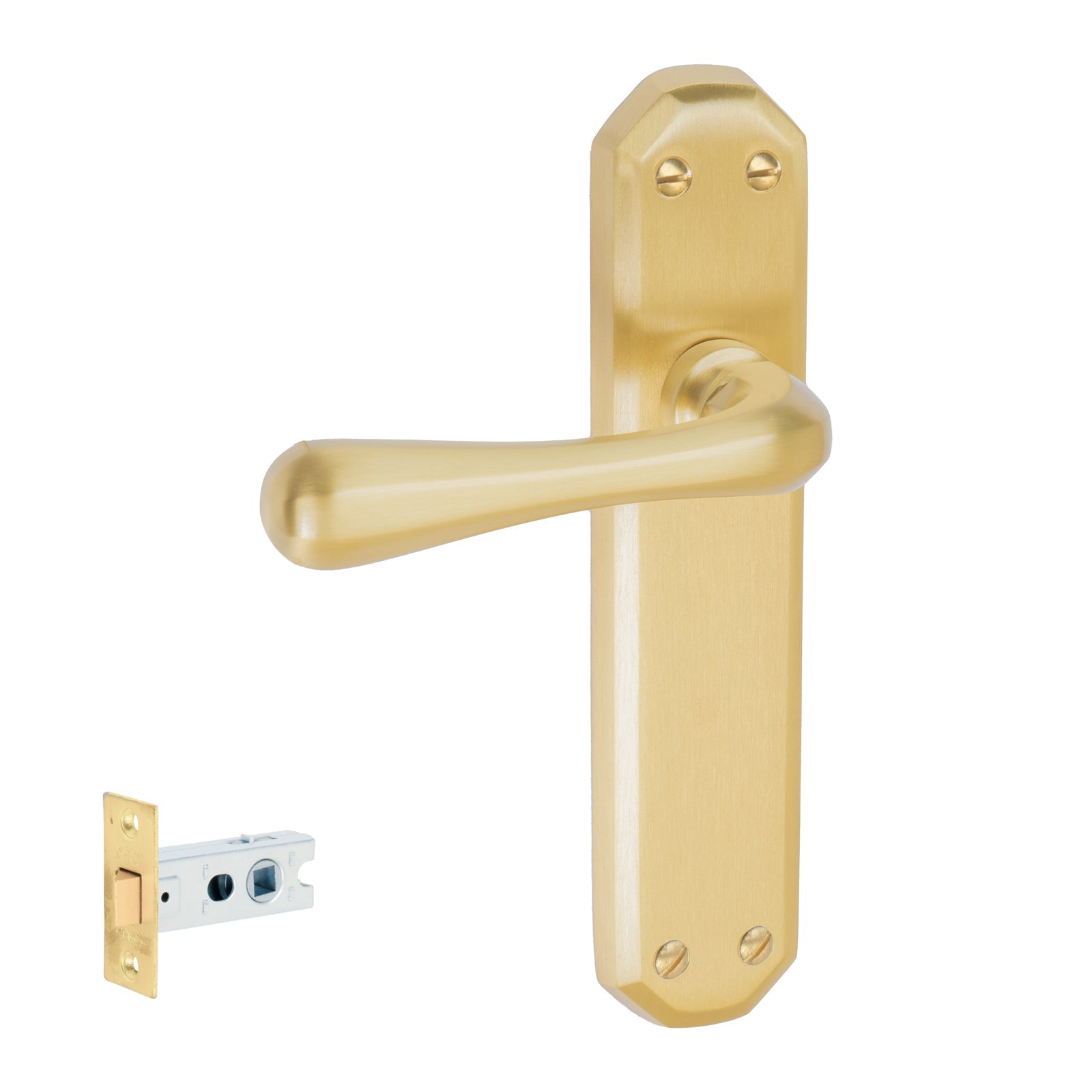 Charlbury Door Handles On Plate Latch Handle Set in Satin Brass