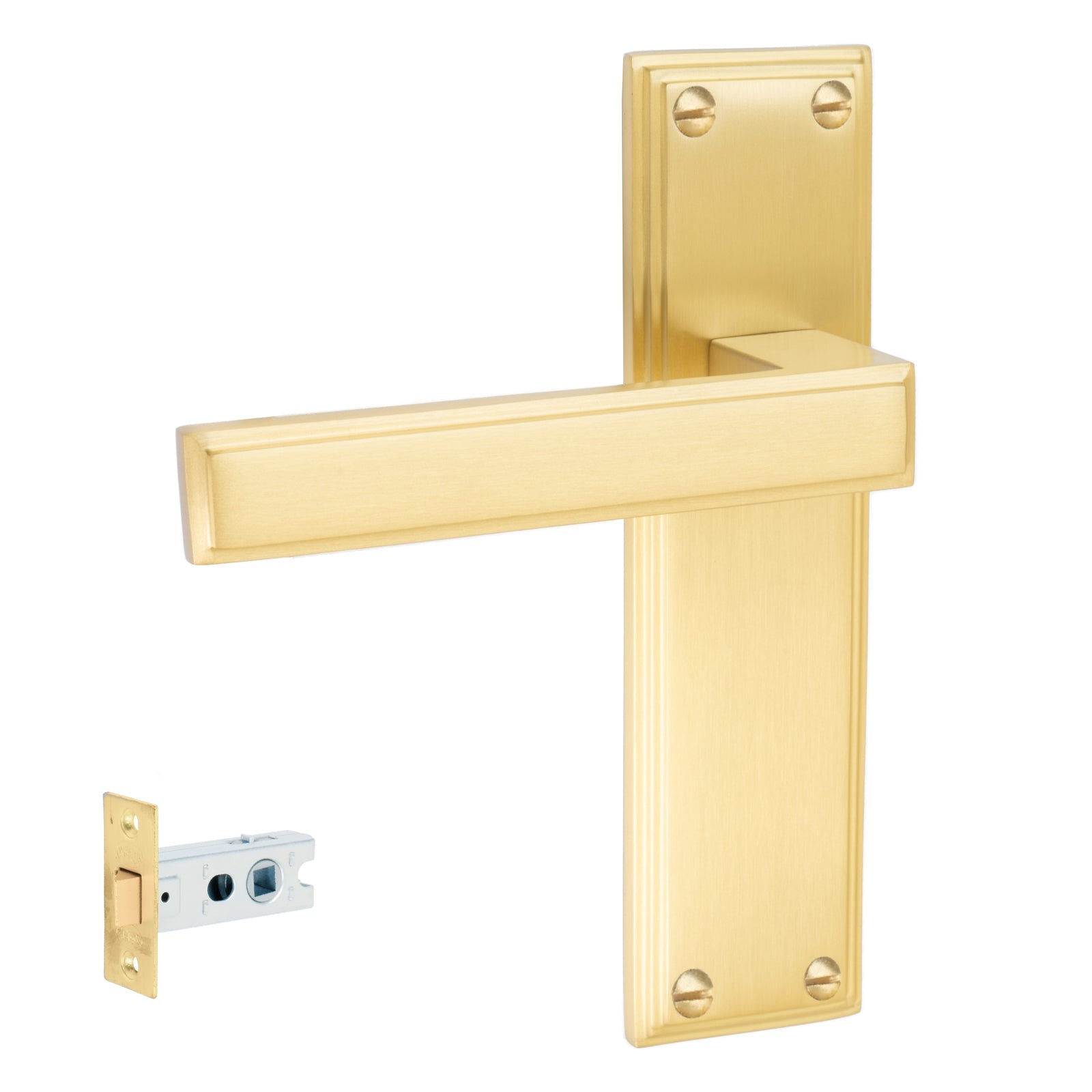 Atlantis Door Handles On Plate Latch Handle Set in Satin Brass