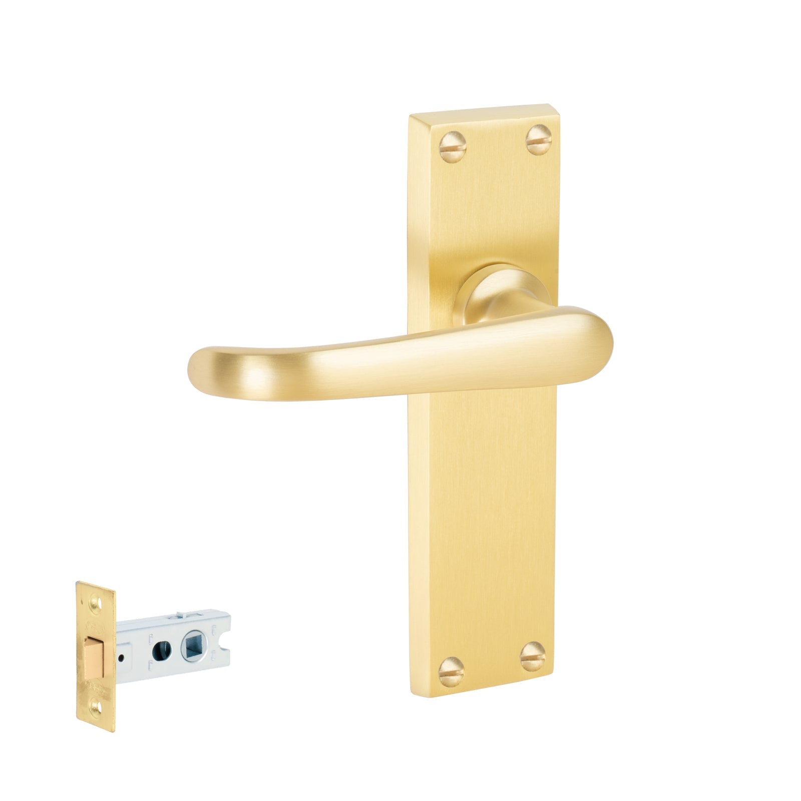 Windsor Door Handles On Plate Latch Handle Set in Satin Brass