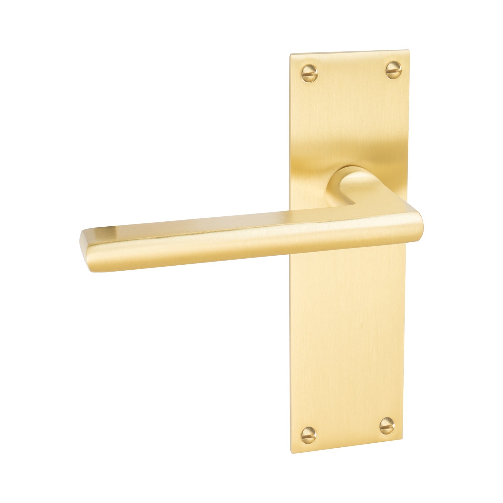 Trident Door Handles On Plate Latch Handle in Satin Brass SHOW