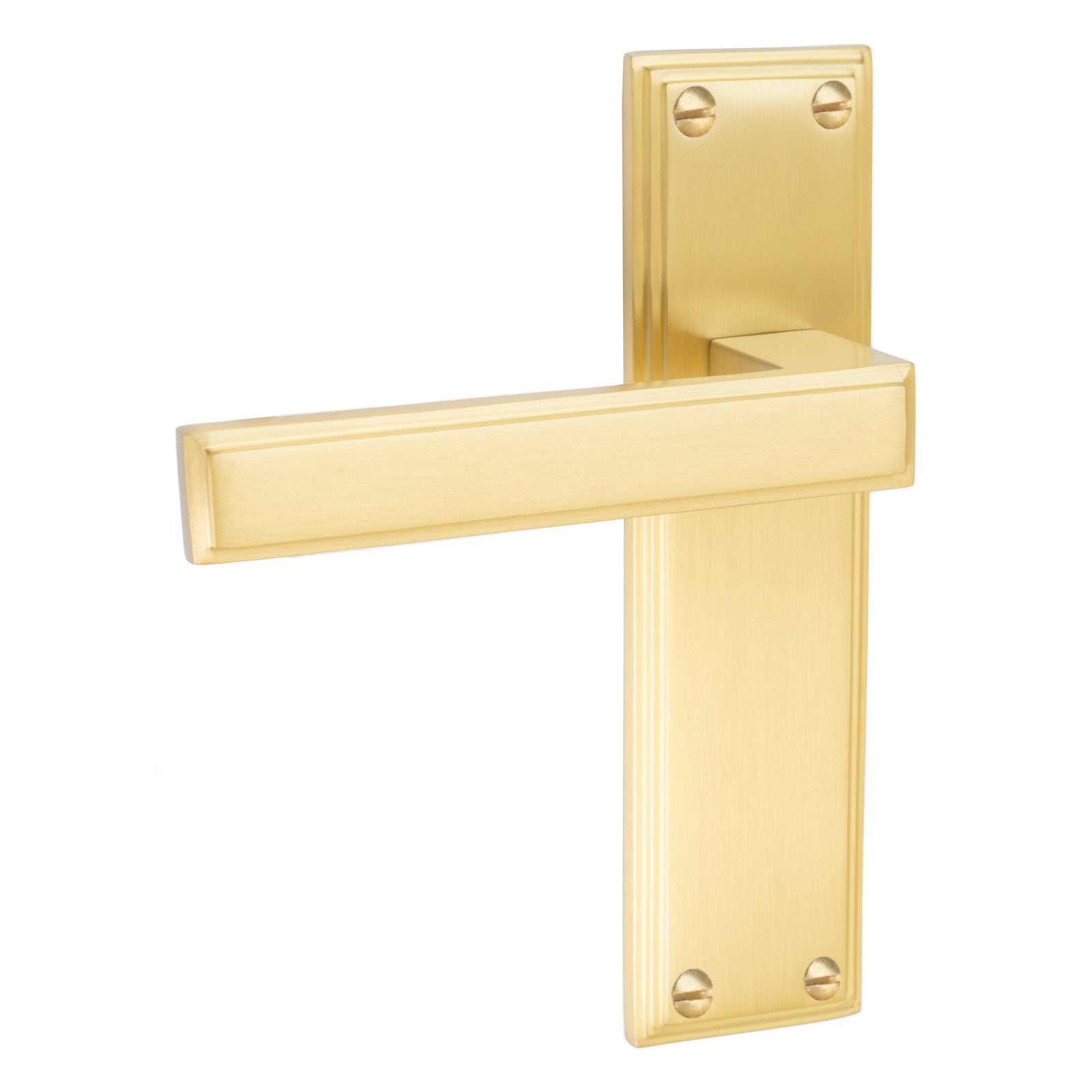 Atlantis Door Handles On Plate Latch Handle in Satin Brass SHOW