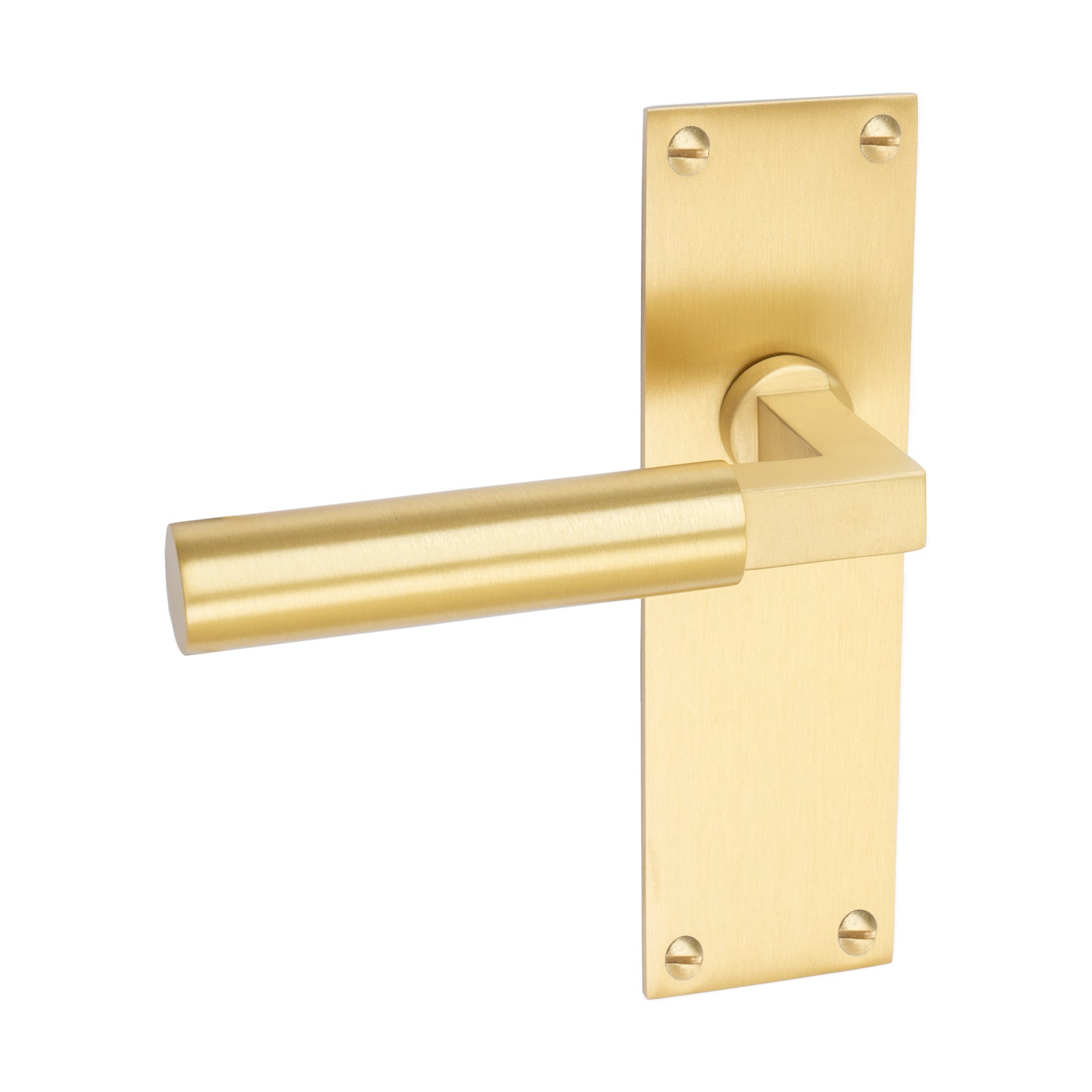 Bauhaus Door Handles On Plate Latch Handle in Satin Brass SHOW