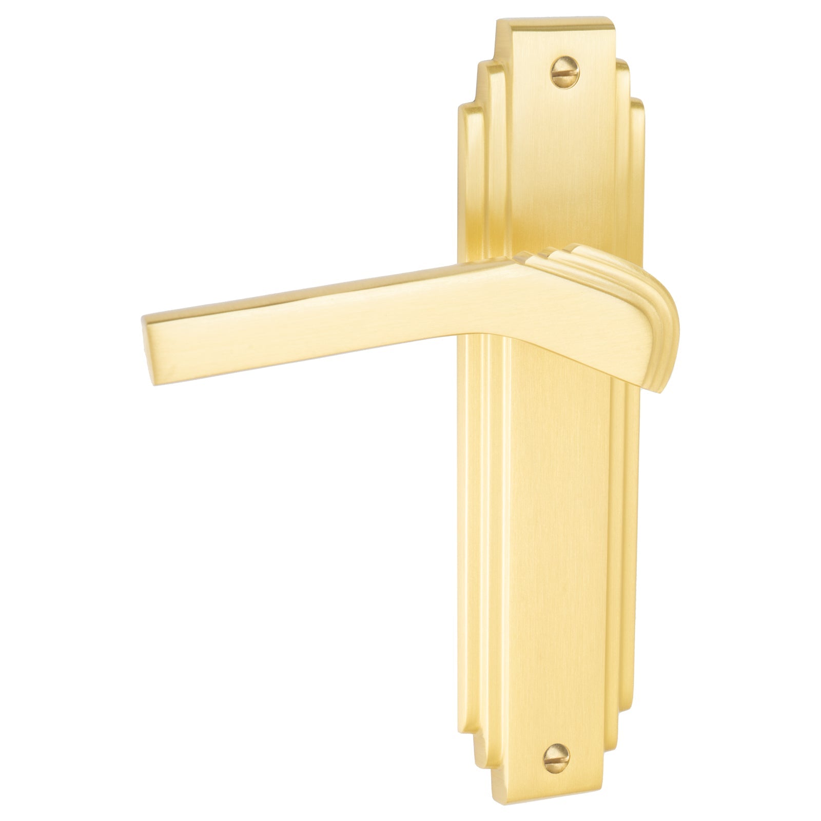 Tiffany Door Handles On Plate Latch Handle in Satin Brass SHOW