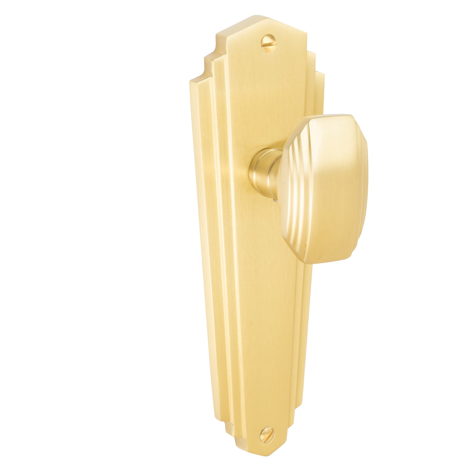 Charlston Door Handles On Plate Latch Handle in Satin Brass SHOW