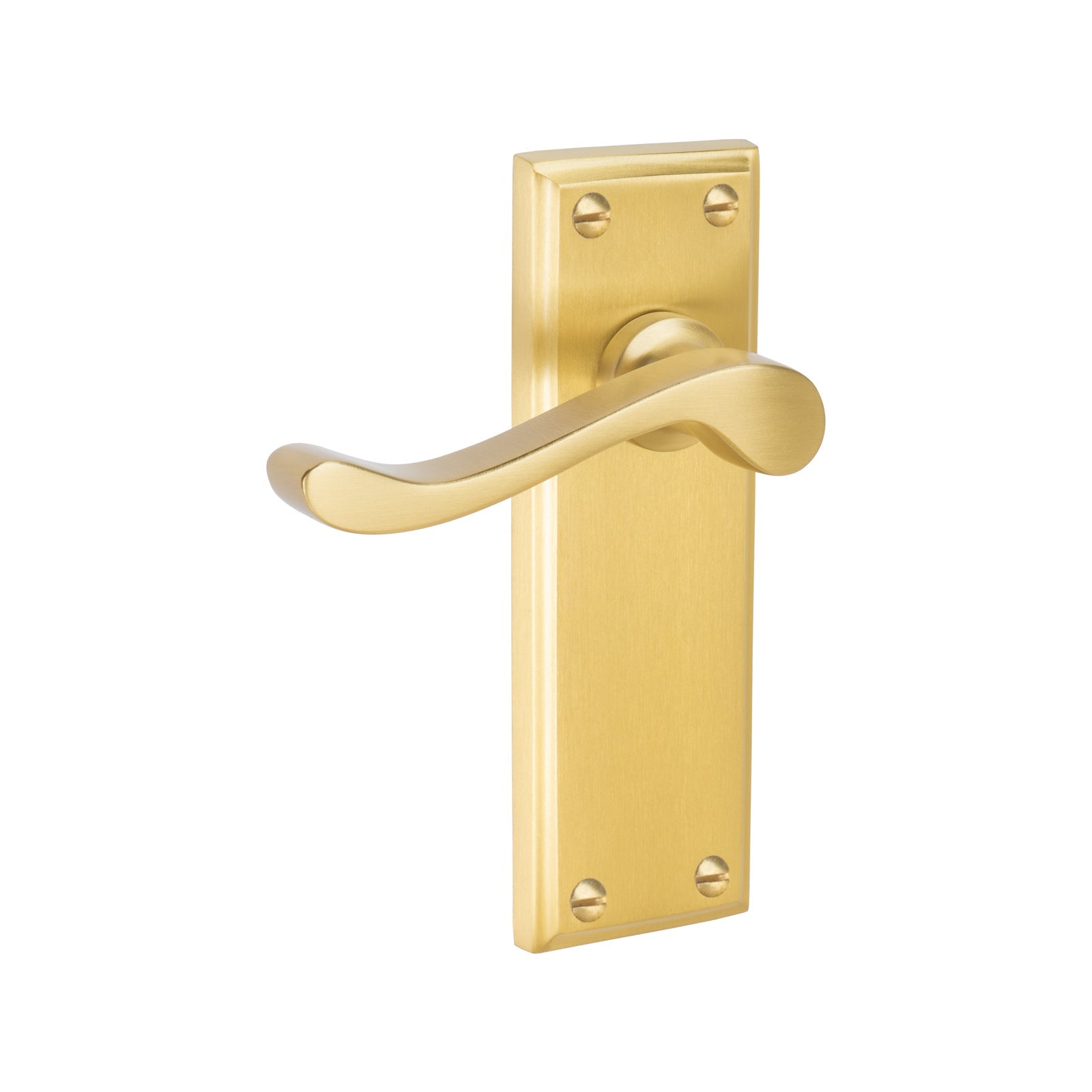 Edwardian Door Handles On Plate Latch Handle in Satin Brass SHOW