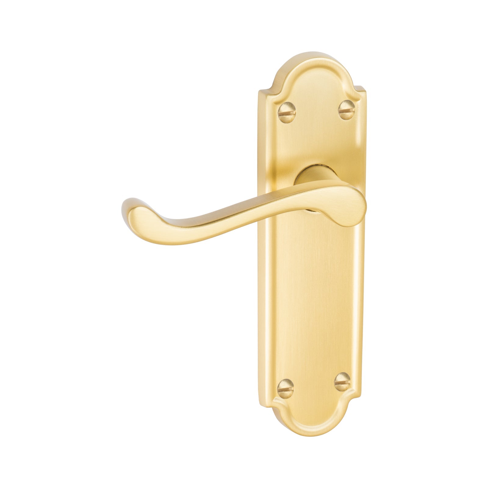 Meridian Door Handles On Plate Latch Handle in Satin Brass SHOW