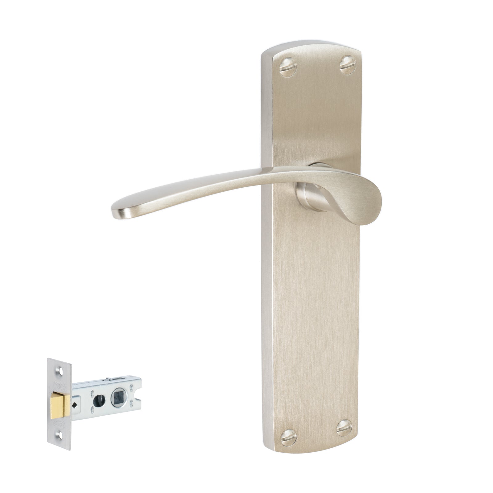 Diplomat Door Handles On Plate Latch Handle Set in Satin Nickel