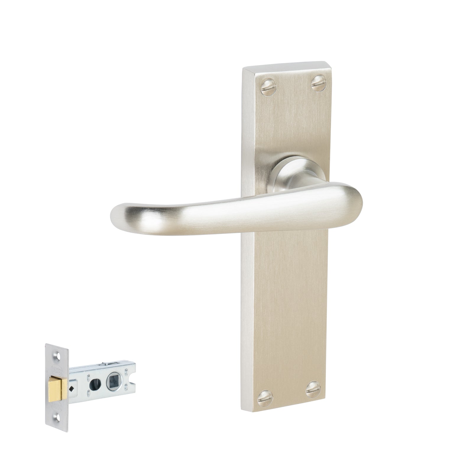 Windsor Door Handles On Plate Latch Handle Set in Satin Nickel