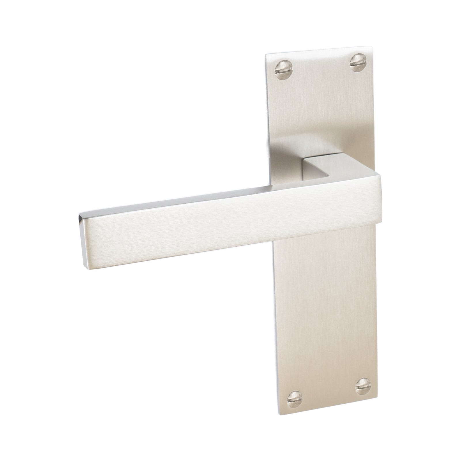 Metro Door Handles On Plate Latch Handle in Satin Nickel SHOW