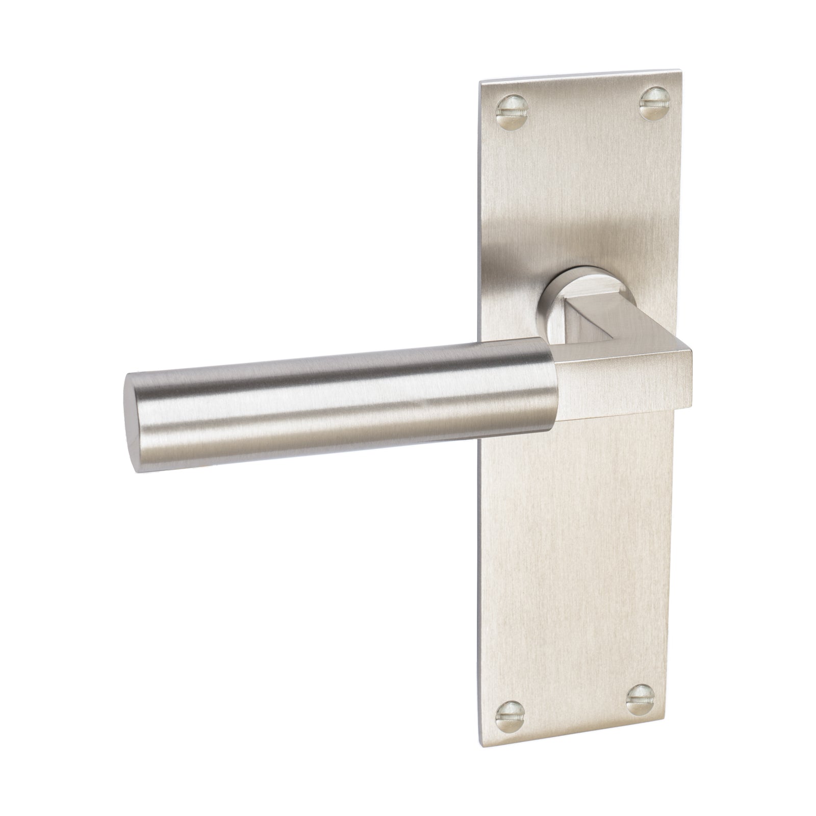 Bauhaus Door Handles On Plate Latch Handle in Satin Nickel SHOW