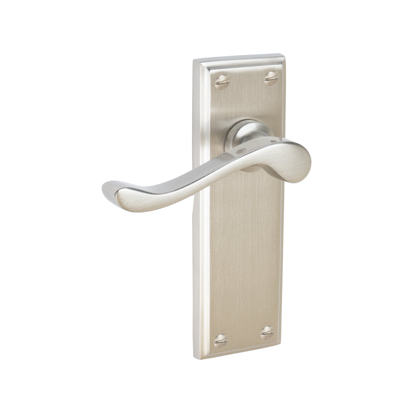 Edwardian Door Handles On Plate Latch Handle in Satin Nickel SHOW