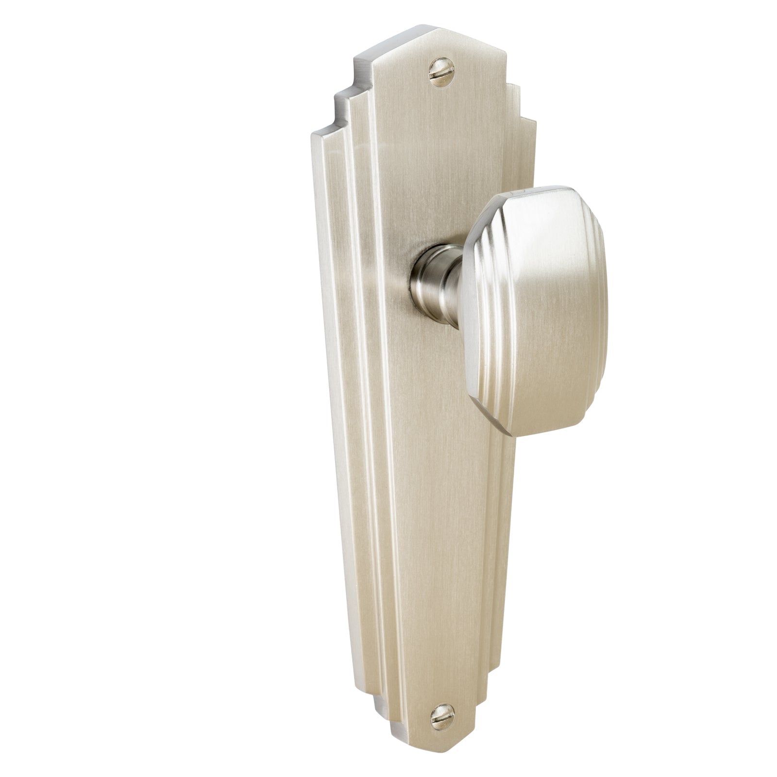 Charlston Door Handles On Plate Latch Handle in Satin Nickel SHOW