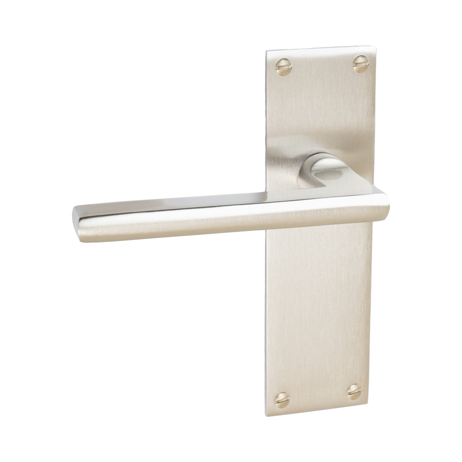 Trident Door Handles On Plate Latch Handle in Satin Nickel SHOW