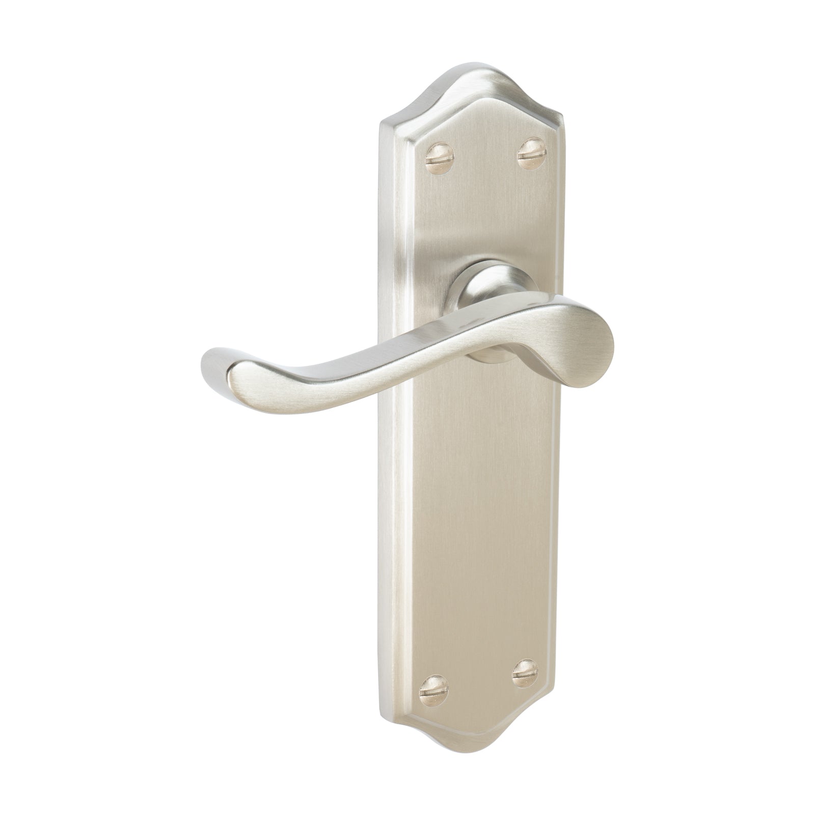 Buckingham Door Handles On Plate Latch Handle in Satin Nickel SHOW